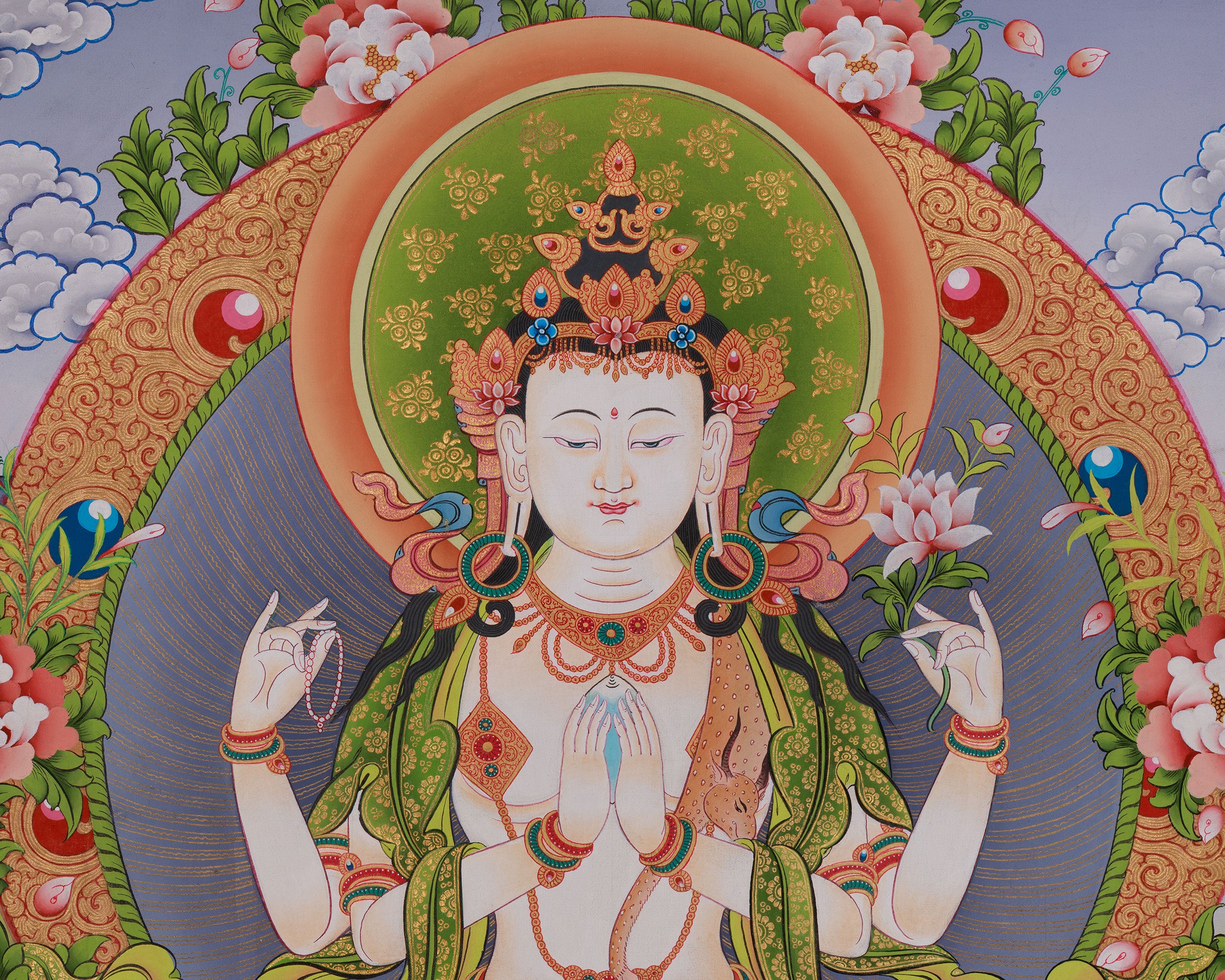 Four-armed Chenrezig Art | Sacred Avalokiteshvara Thangka