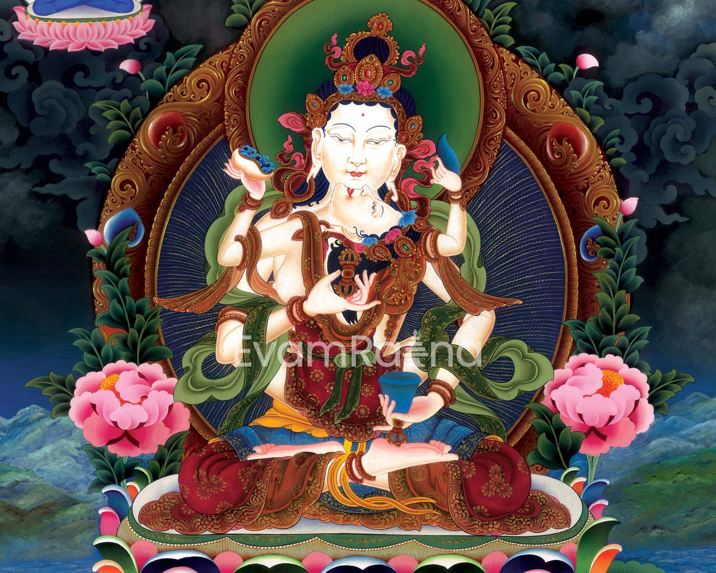 Tibetan Himalayan Vajrasattva Yab Yum Thangka Print | Buddhist Artwork