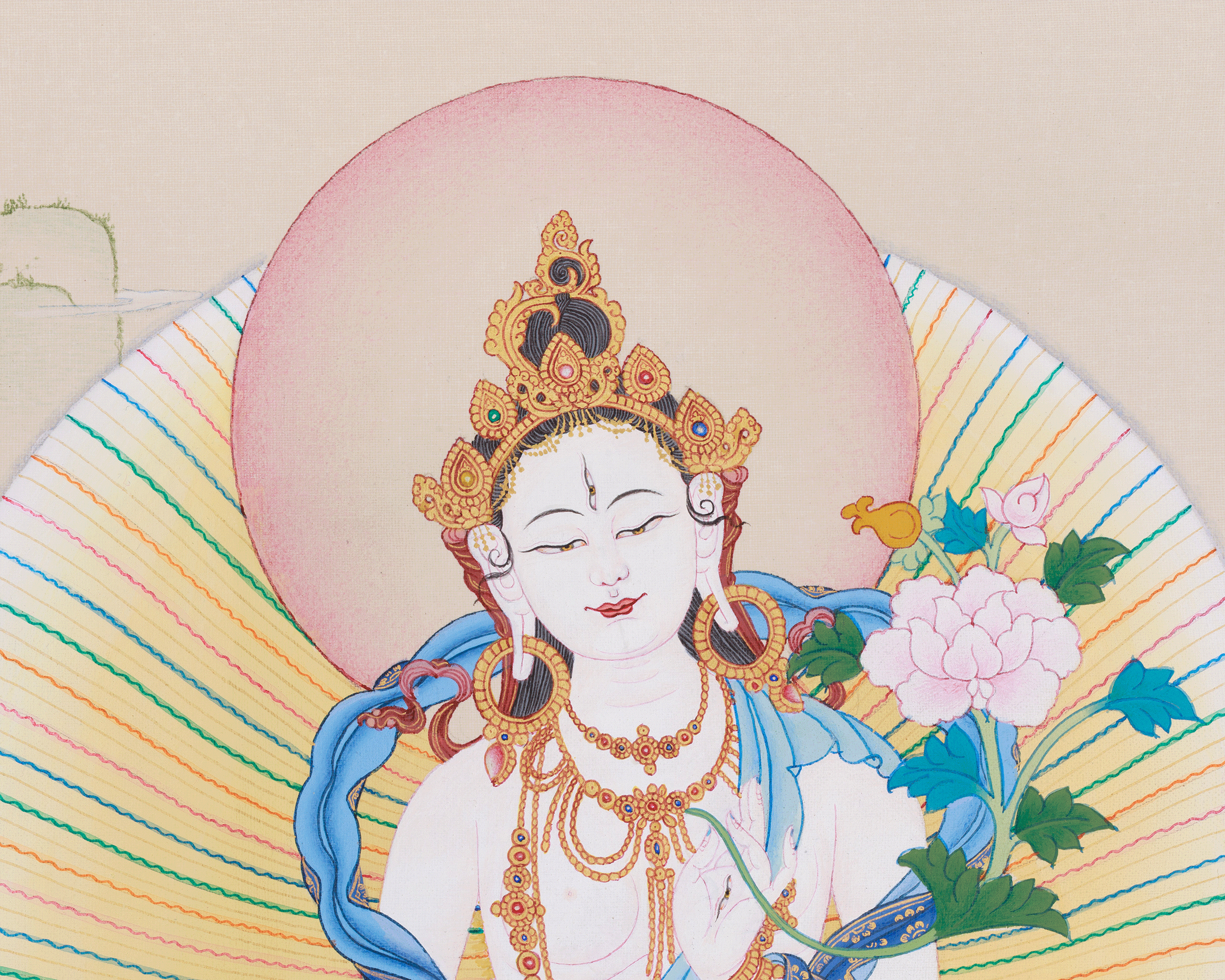 Thangka of Long-Life Deities: White Tara, Amitayus Buddha, and Namgyalma | Symbols of Protection