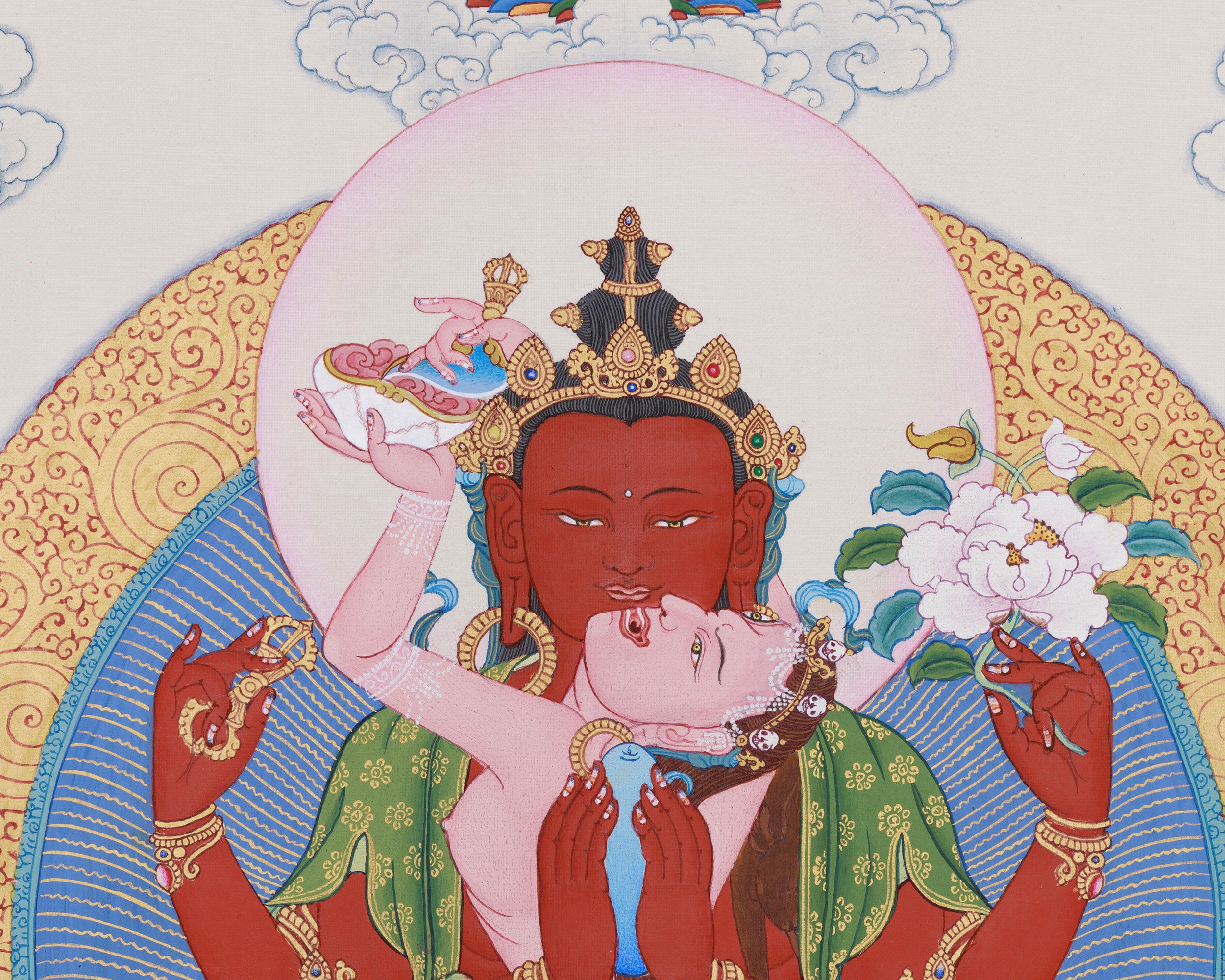 Tantric Form of Compassion, Gyalwa Gyasto | Red Chenrezig with Dakinis and Dhyani Buddhas