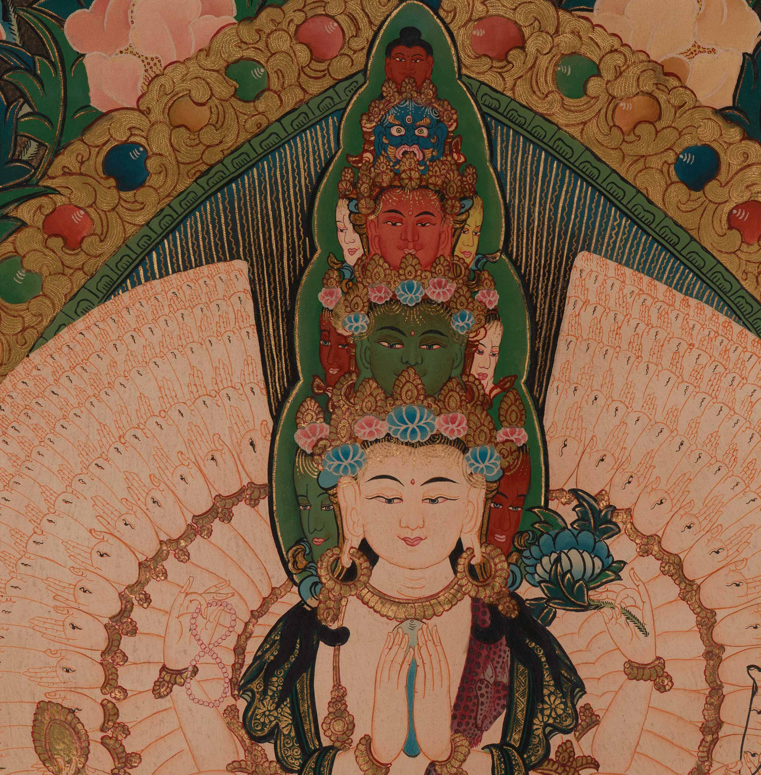 Himalayan 1000 Armed Chenrezig Thangka | Hand Painted Buddhist Compassion Art