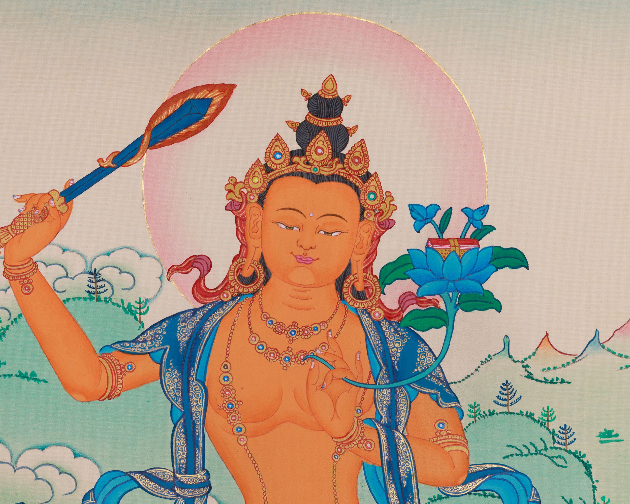 Authentic Tibetan Manjushri Thangka | Sacred Wisdom Bodhisattva Artwork