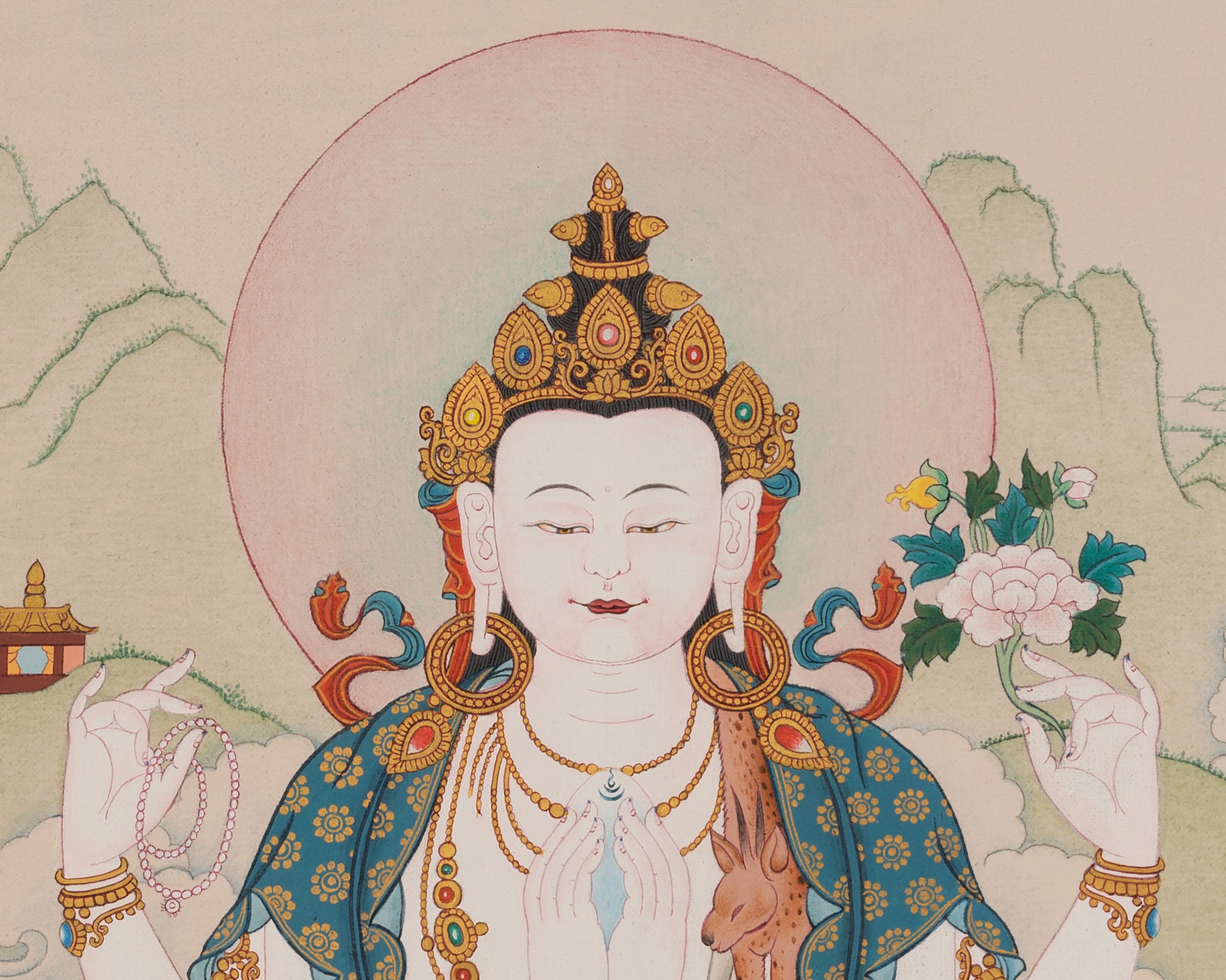 Buddha of Compassion Chenrezig Thangka | Divine Mercy and Enlightened Presence