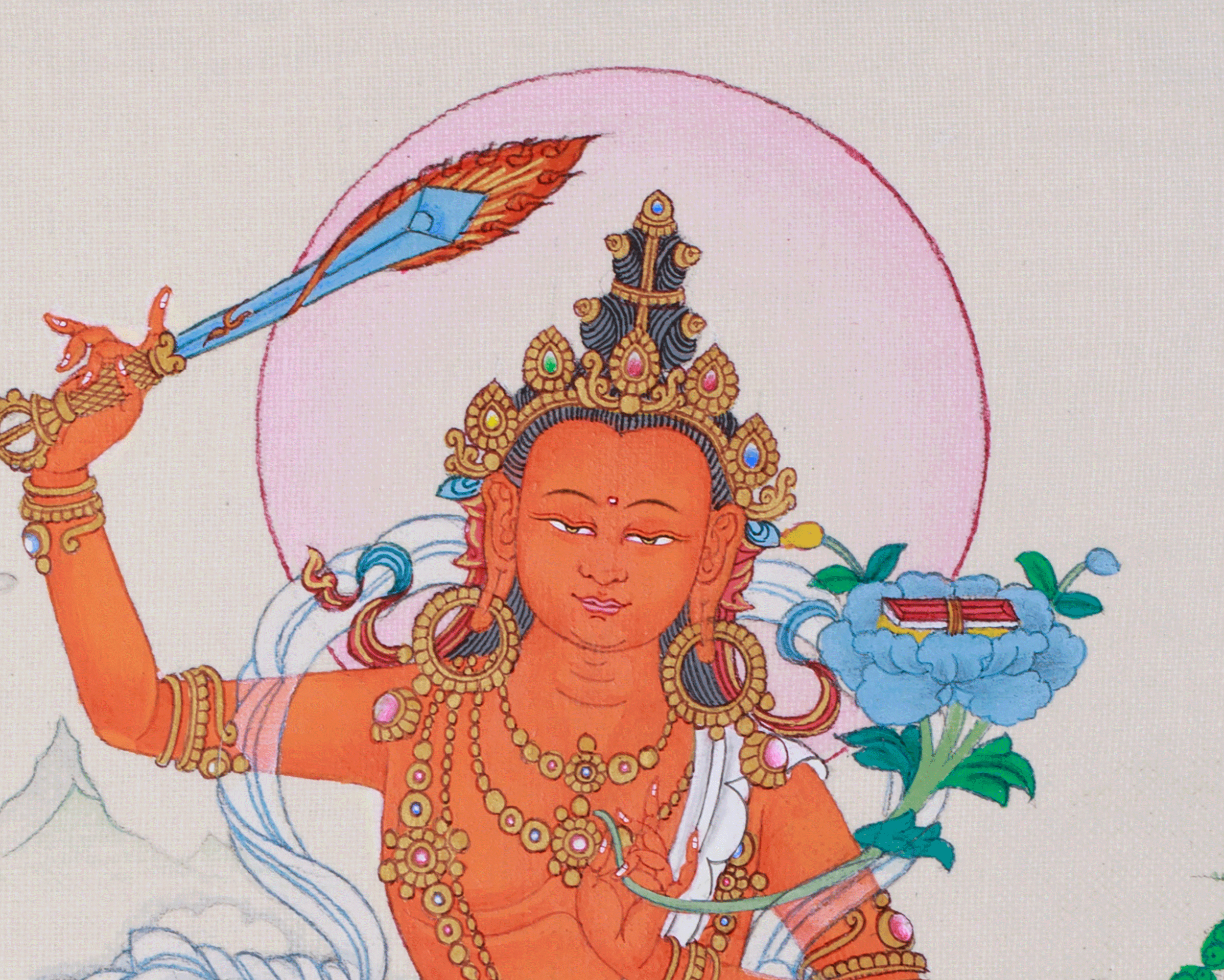 Manjushri Buddhist Thangka | The Divine Bodhisattva of Wisdom and Knowledge