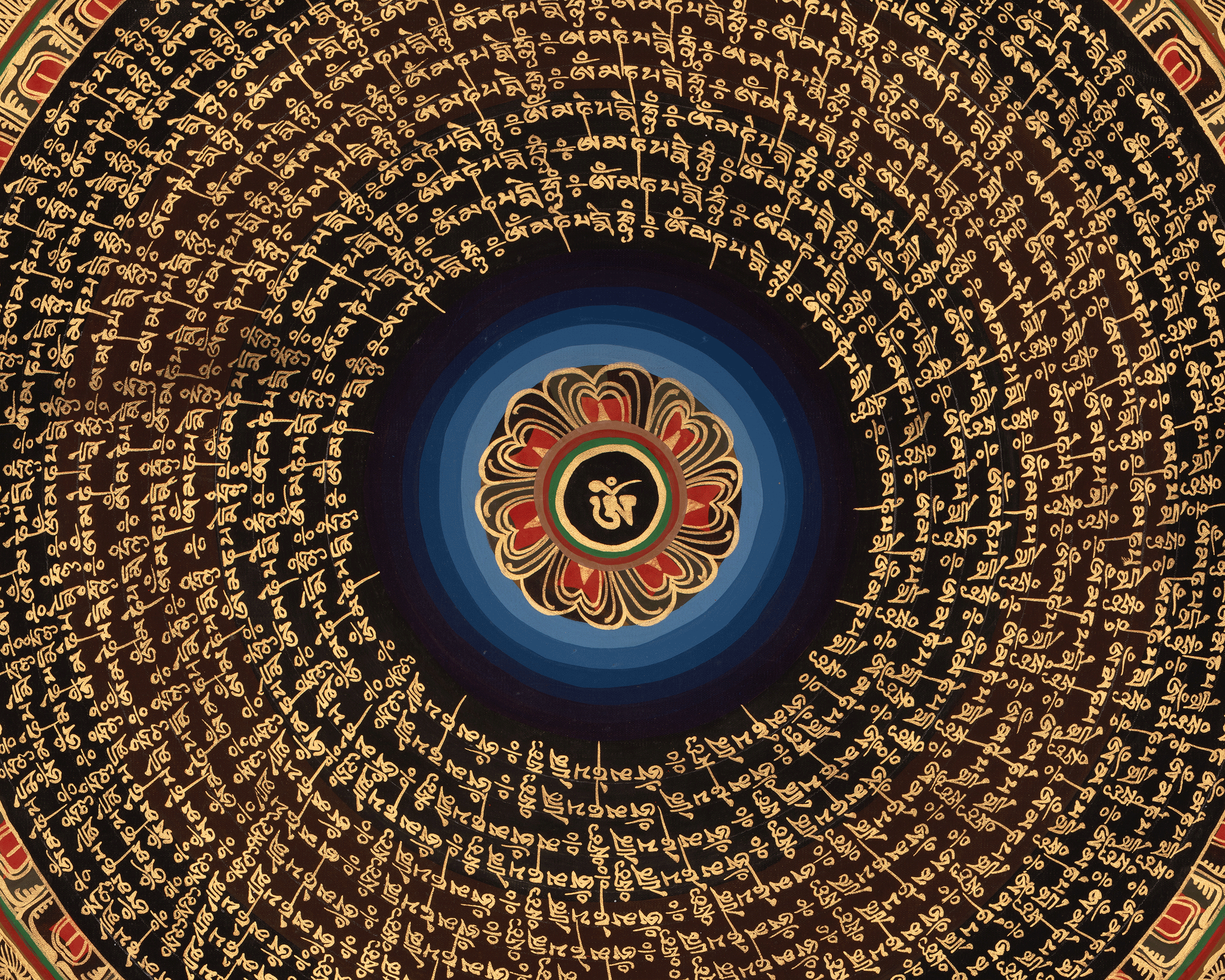 Mantra Mandala Tibetan Artwork | Sacred Tibetan Buddhist Thangka | Meditation Altar