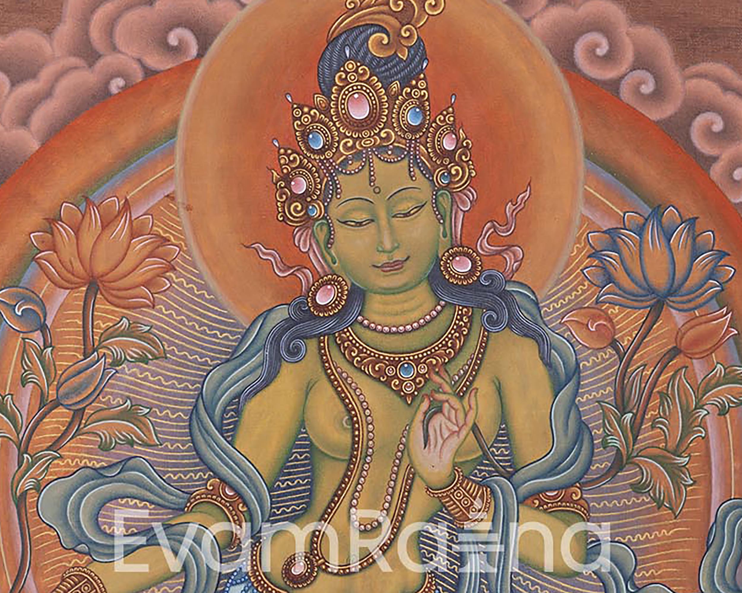High-Quality Pauba Art For Green Tara Altar | Traditional Nepali Canvas Print For Wall Hanging