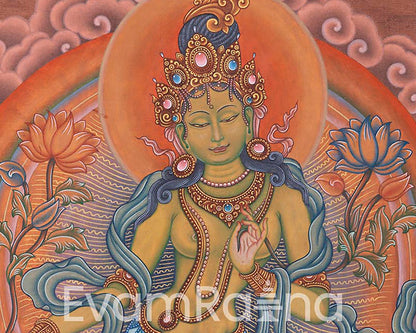 High-Quality Pauba Art For Green Tara Altar | Traditional Nepali Canvas Print For Wall Hanging