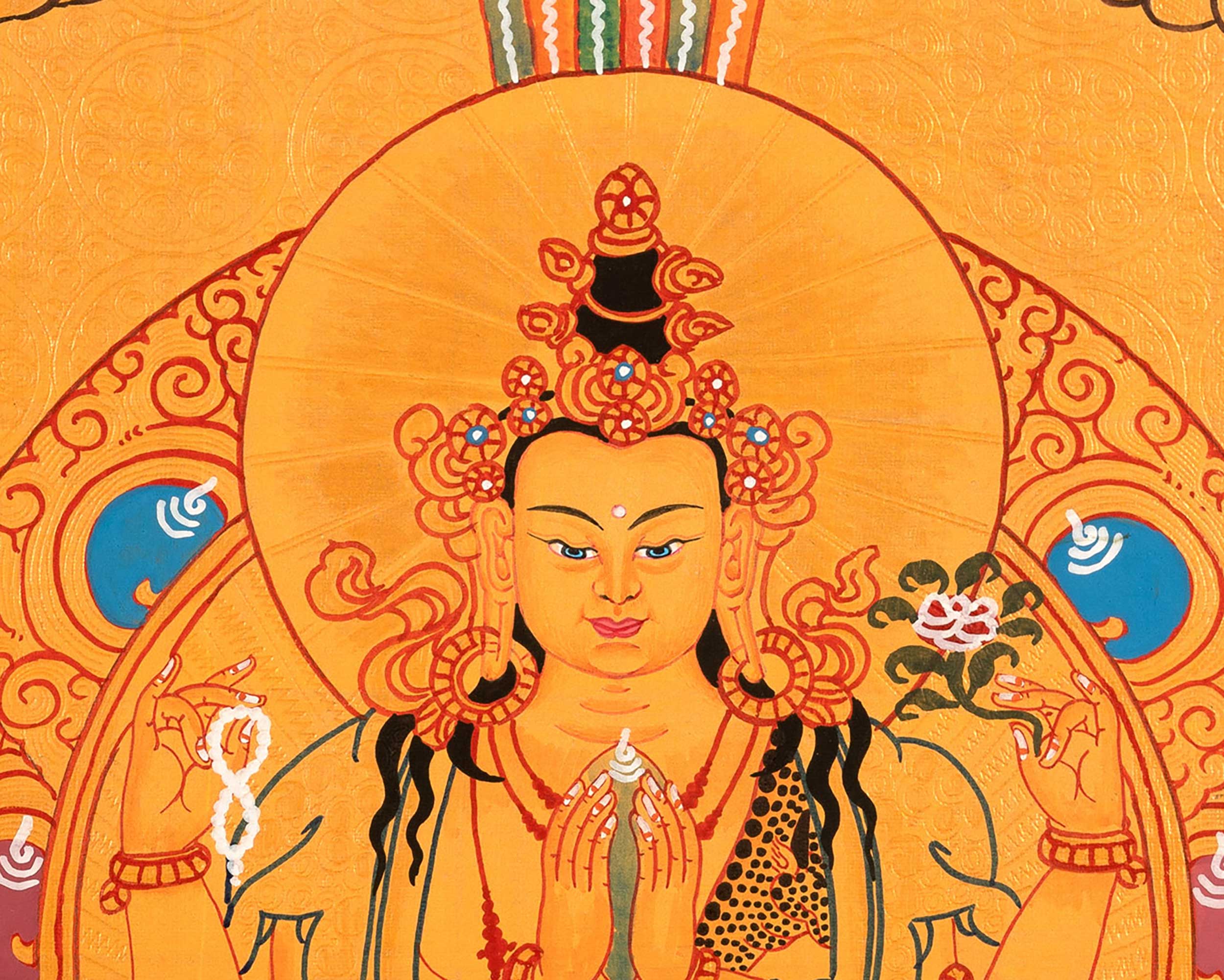 Sacred Thangka of Four-Armed Chenrezig | Tibetan Bodhisattva of Compassion