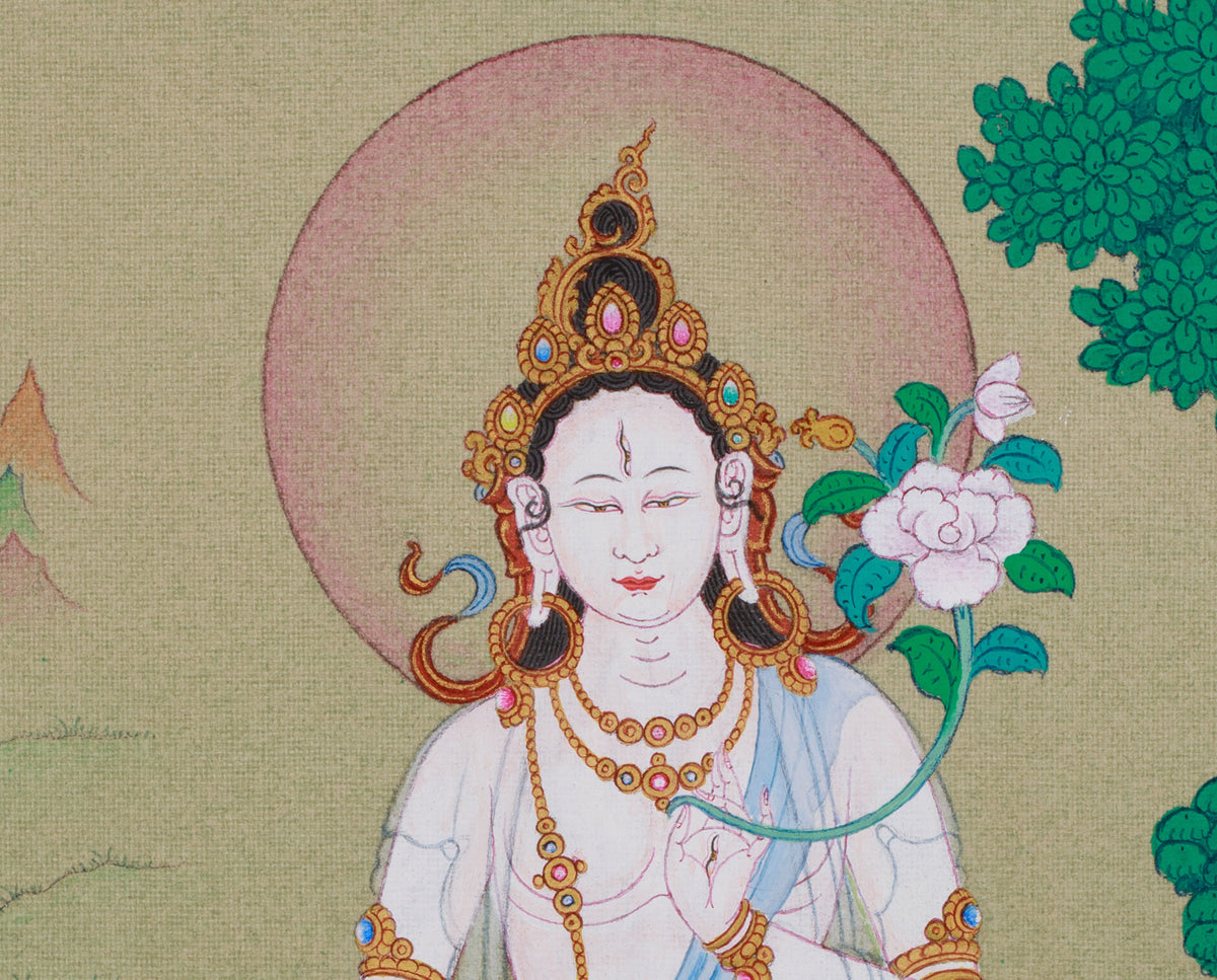Divine Thangka Of White Tara | Tibetan Artwork | Spiritual Altar