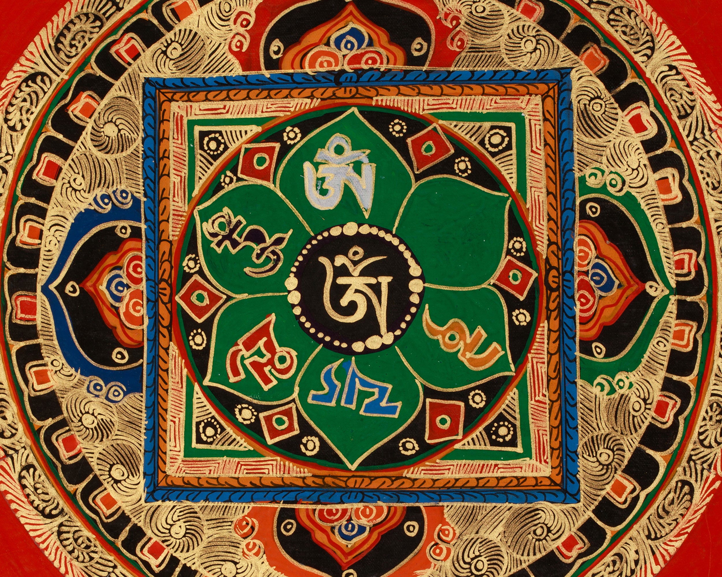Tibetan Om Mantra Mandala | Himalayan Spiritual Visualization Painting