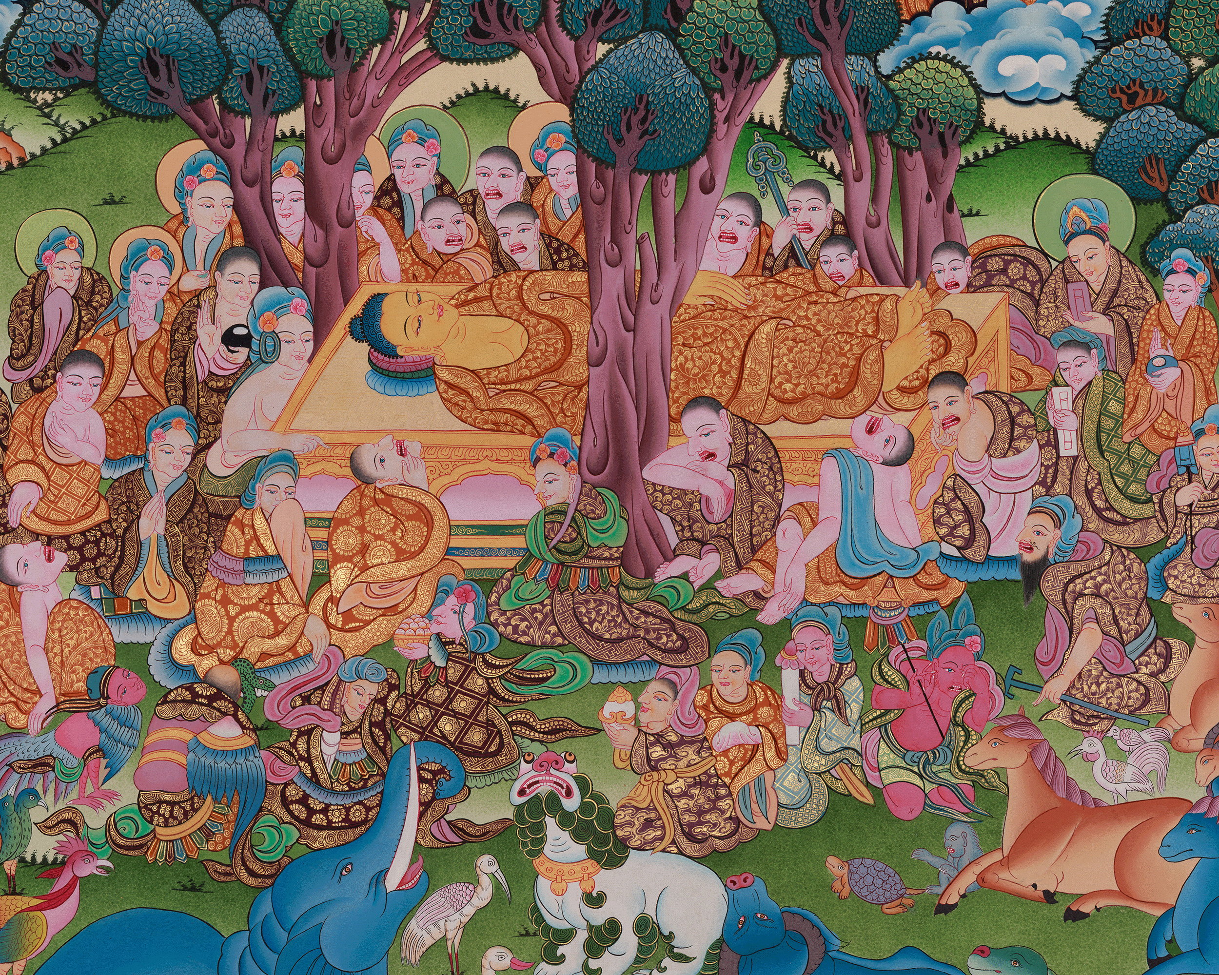 Divine Buddha Parinirvana Thangka | Enlightenment and Spiritual Liberation