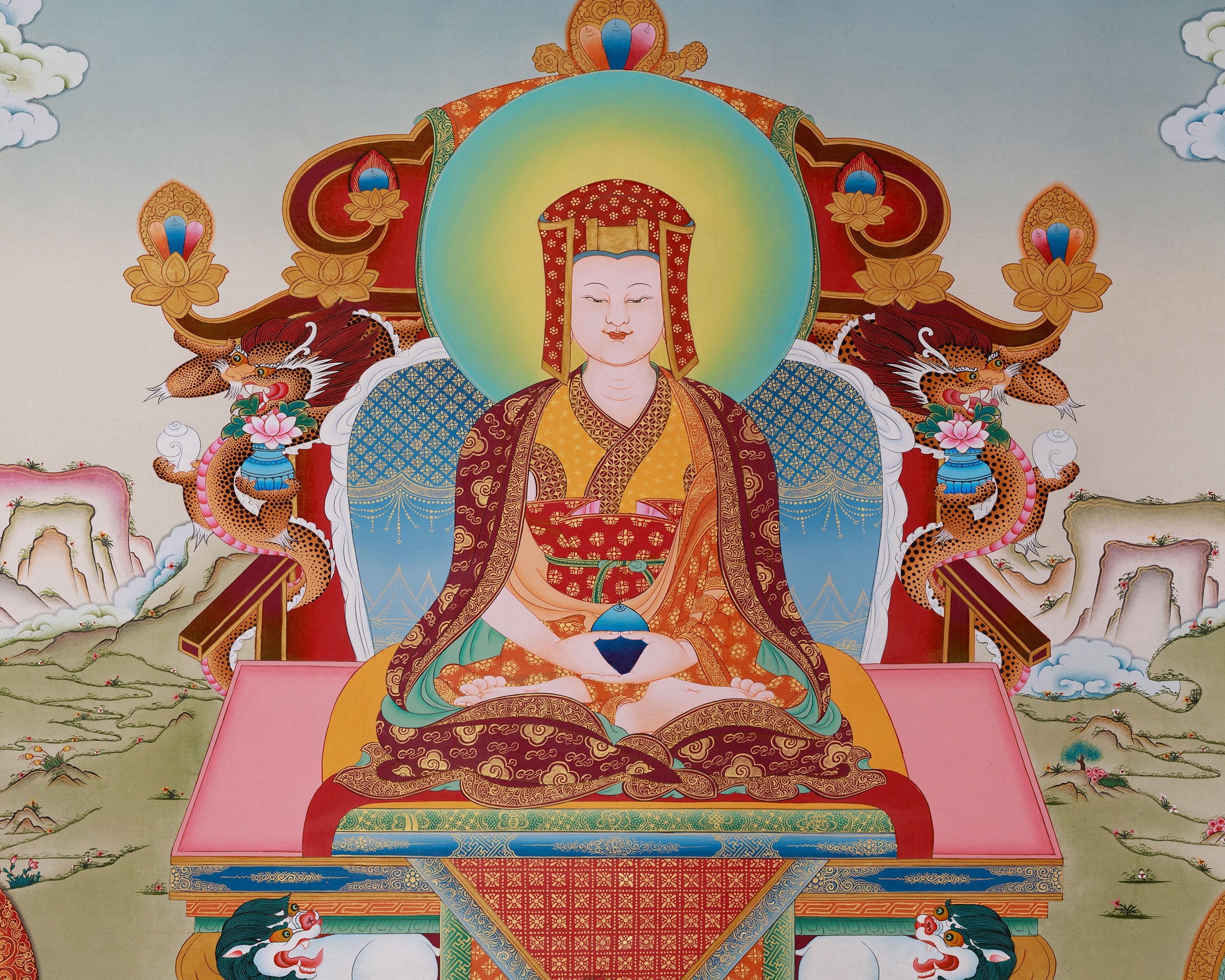 Traditional Thangka of Gompopa | Kagyu Lineage Master Buddhist Art
