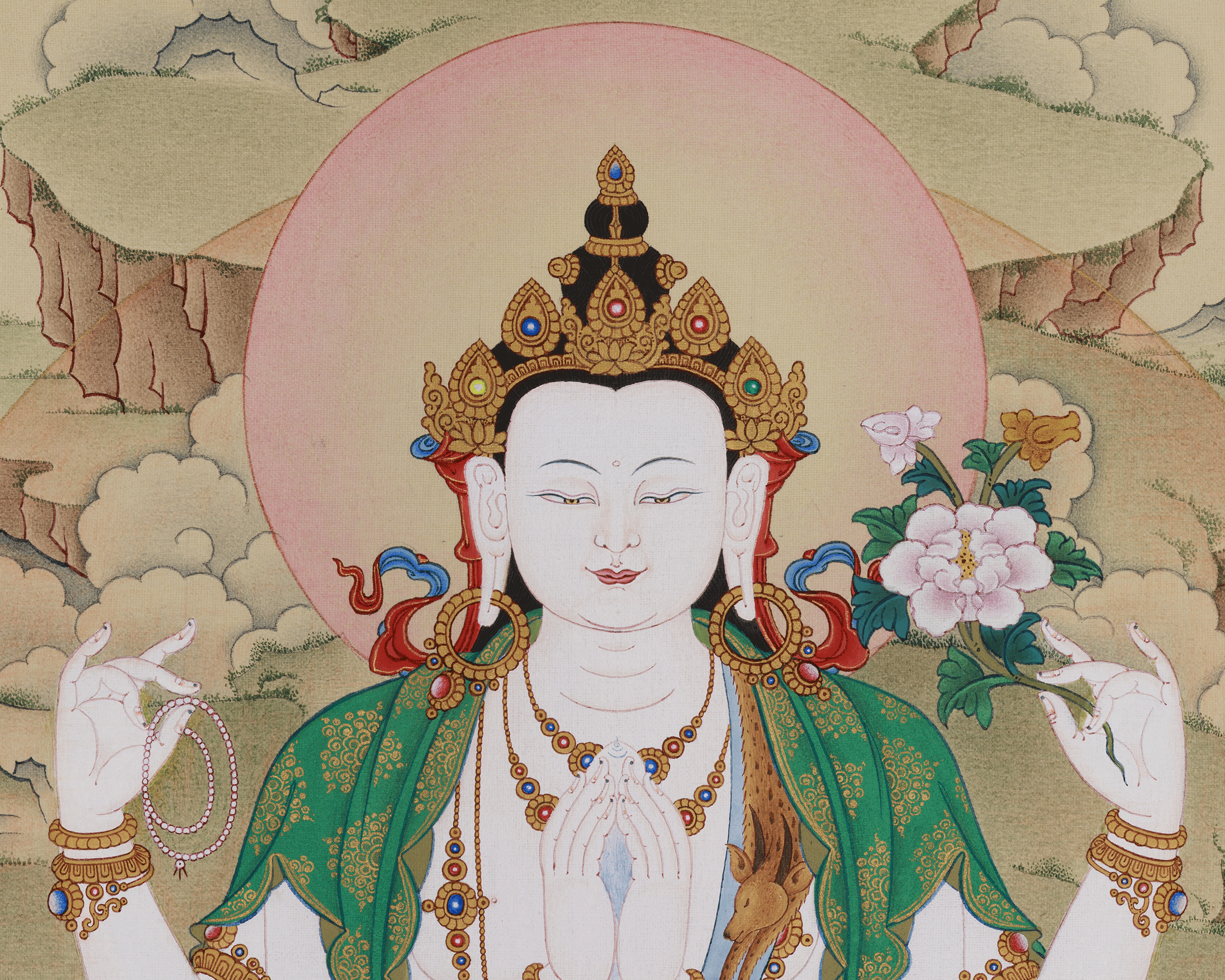 Compassion Buddha Chenrezig Thangka | Tibetan Buddhist Meditation Altar