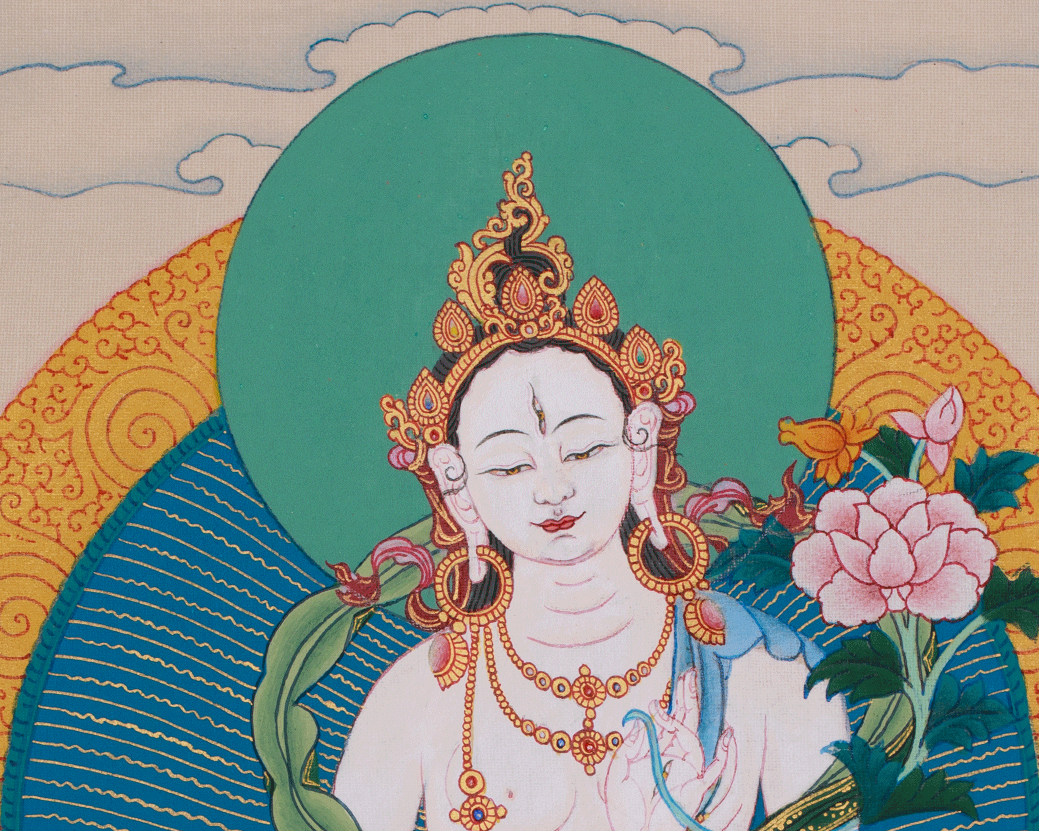 Thangka of Long Life Goddess White Tara | The Female Bodhisattva of Healing