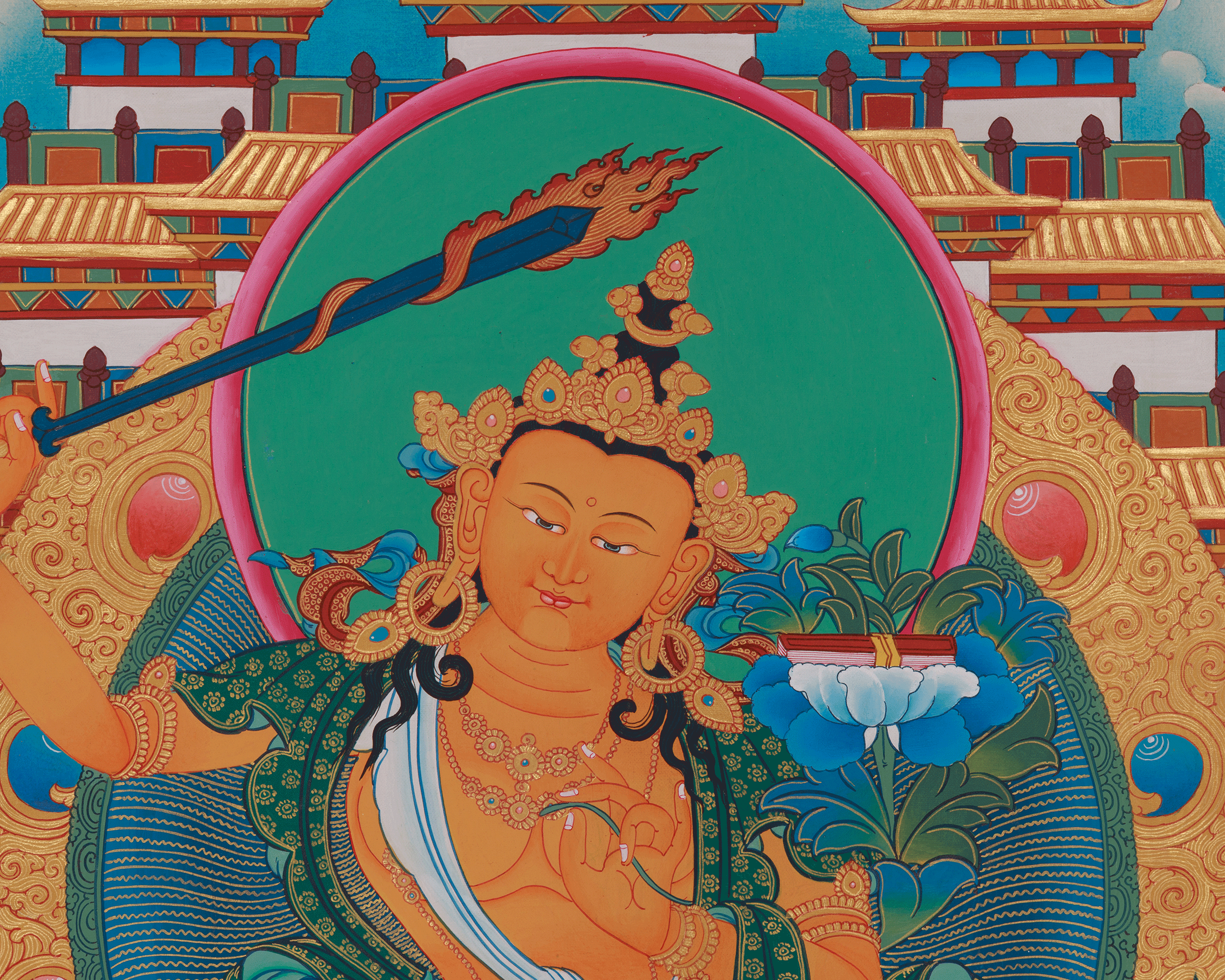 Tibetan Deity Manjushri Thangka | Wisdom, Clarity and Enlightened Mind