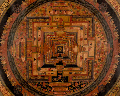 Oil Varnished Kalachakra Mandala | Tibetan Thangka Painting