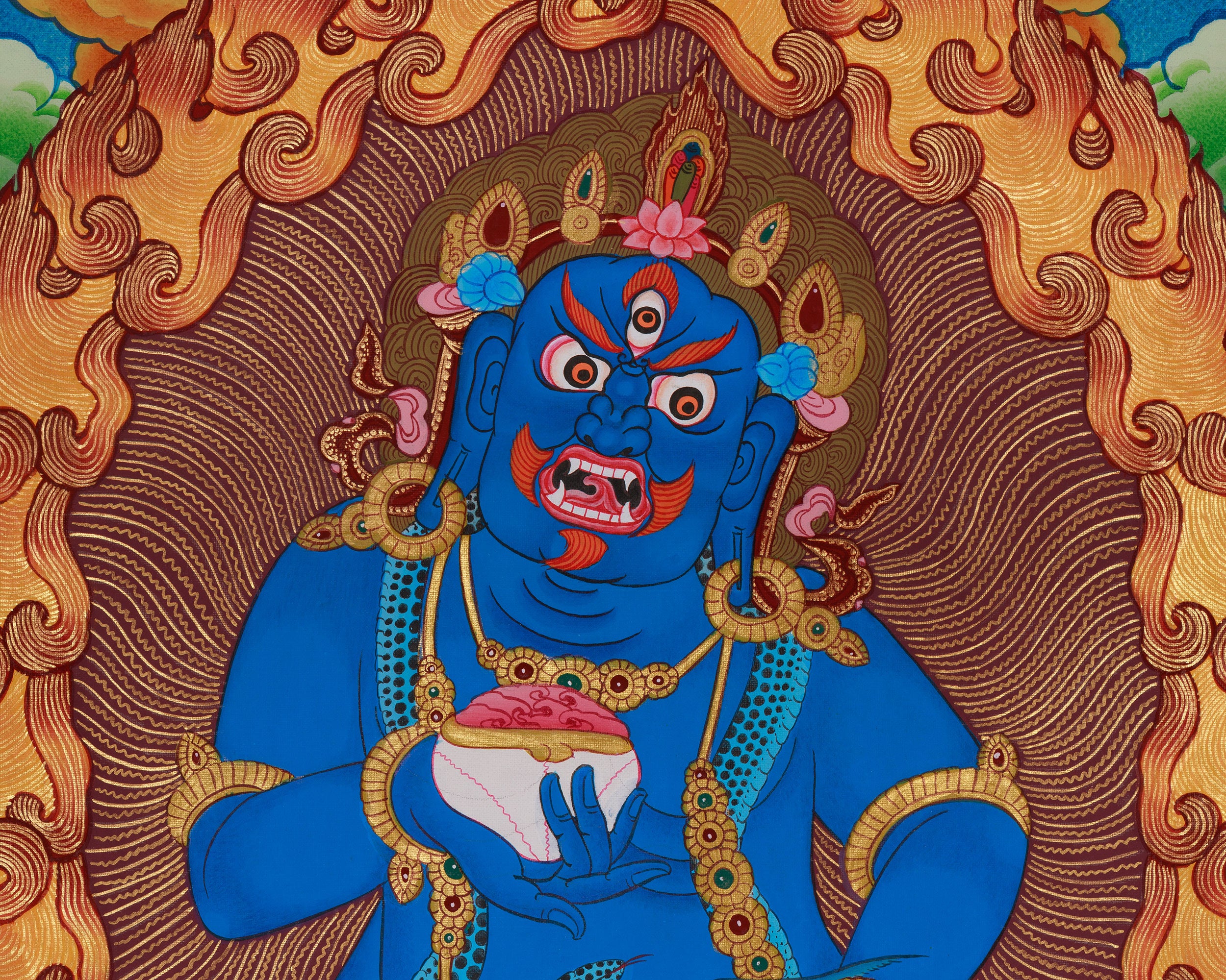 Traditional Thangka of Black Dzambhala | Dispeller of Obstacles and Bestower of Abundance