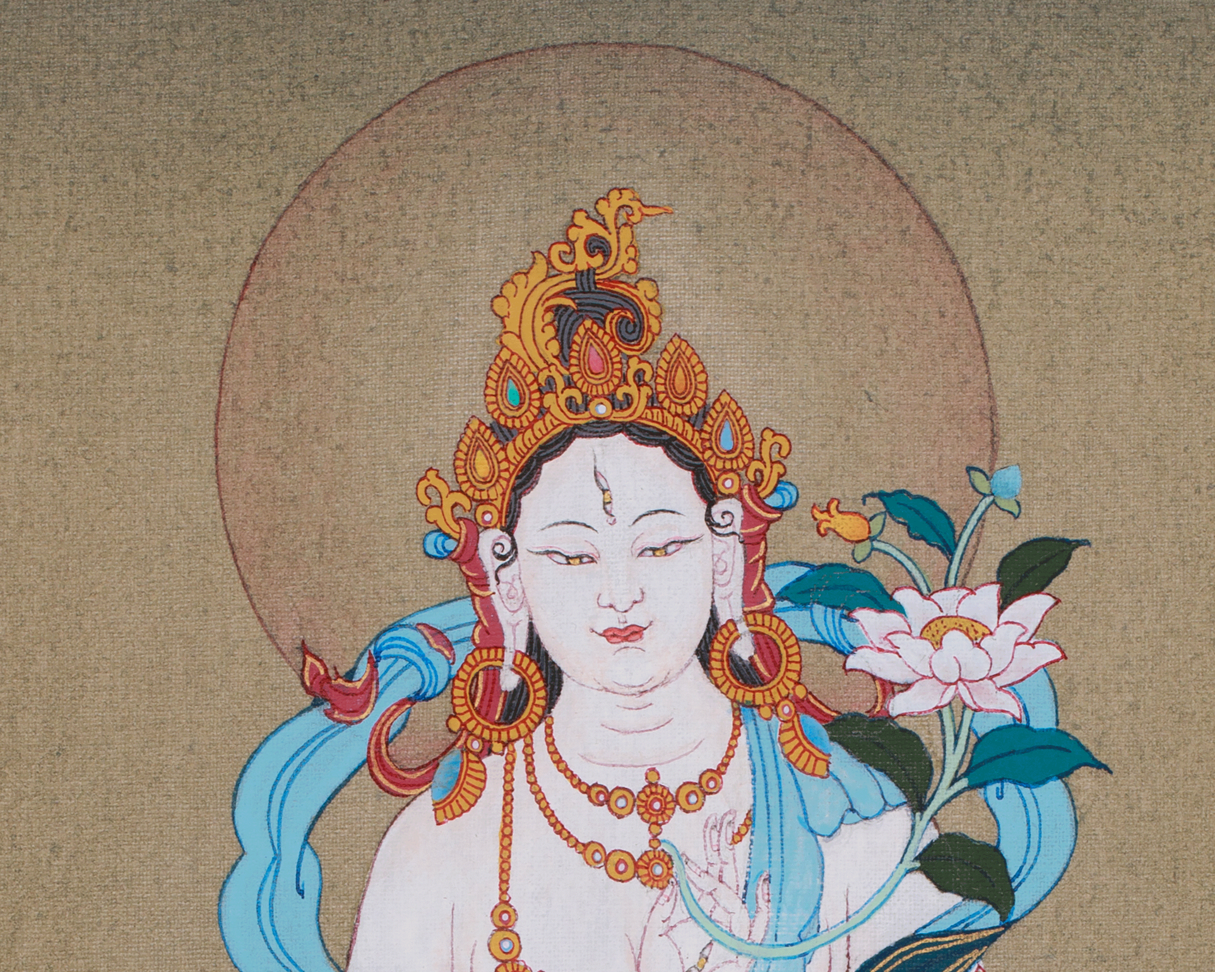 Buddhist Goddess White Tara Thangka | Deity of Longevity and Compassion