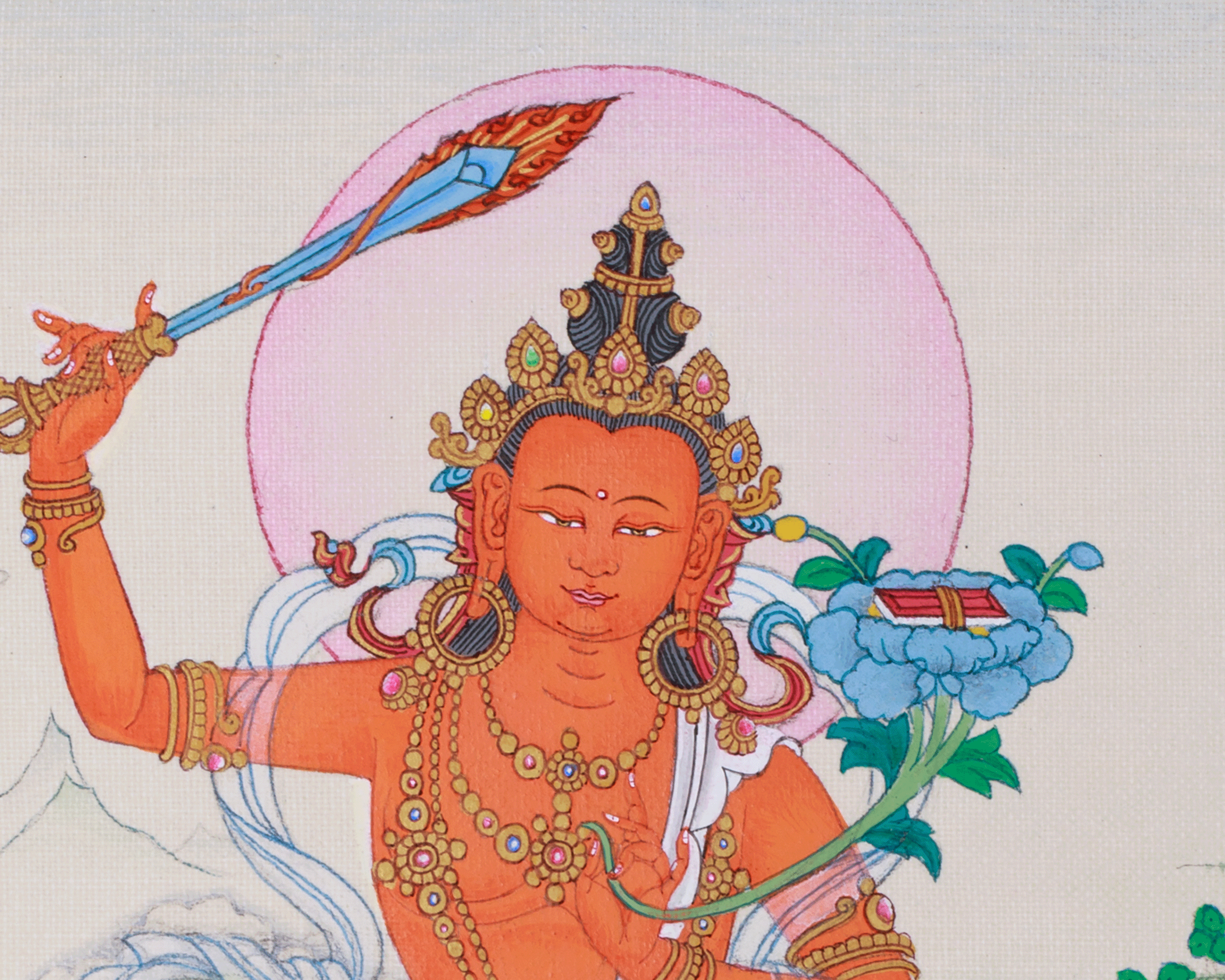 Tibetan Bodhisattva Manjushri Thangka | Small Canvas Artwork