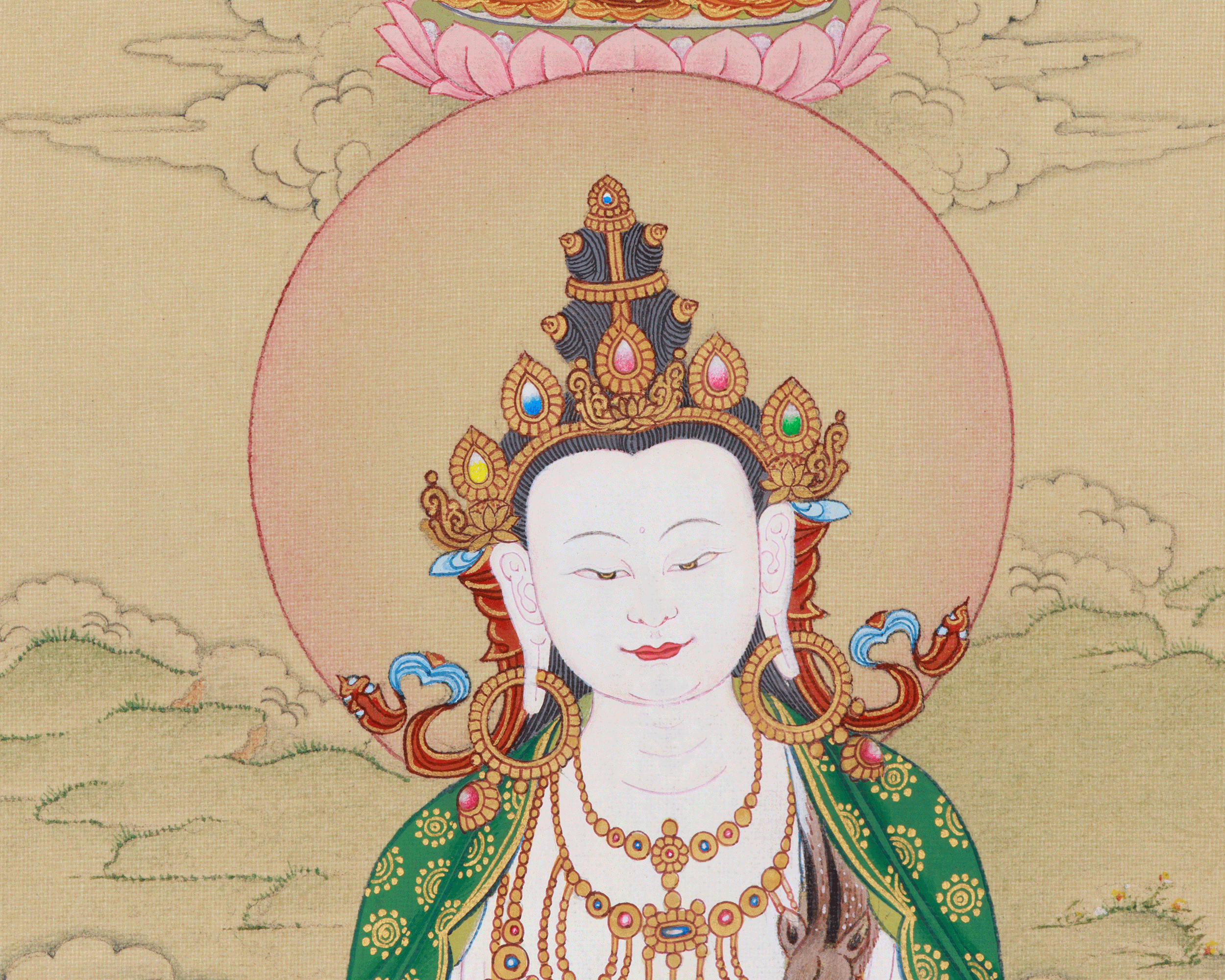 Two-Armed Chenrezig with Amitabha Thangka | Embodying Compassion and Infinite Light