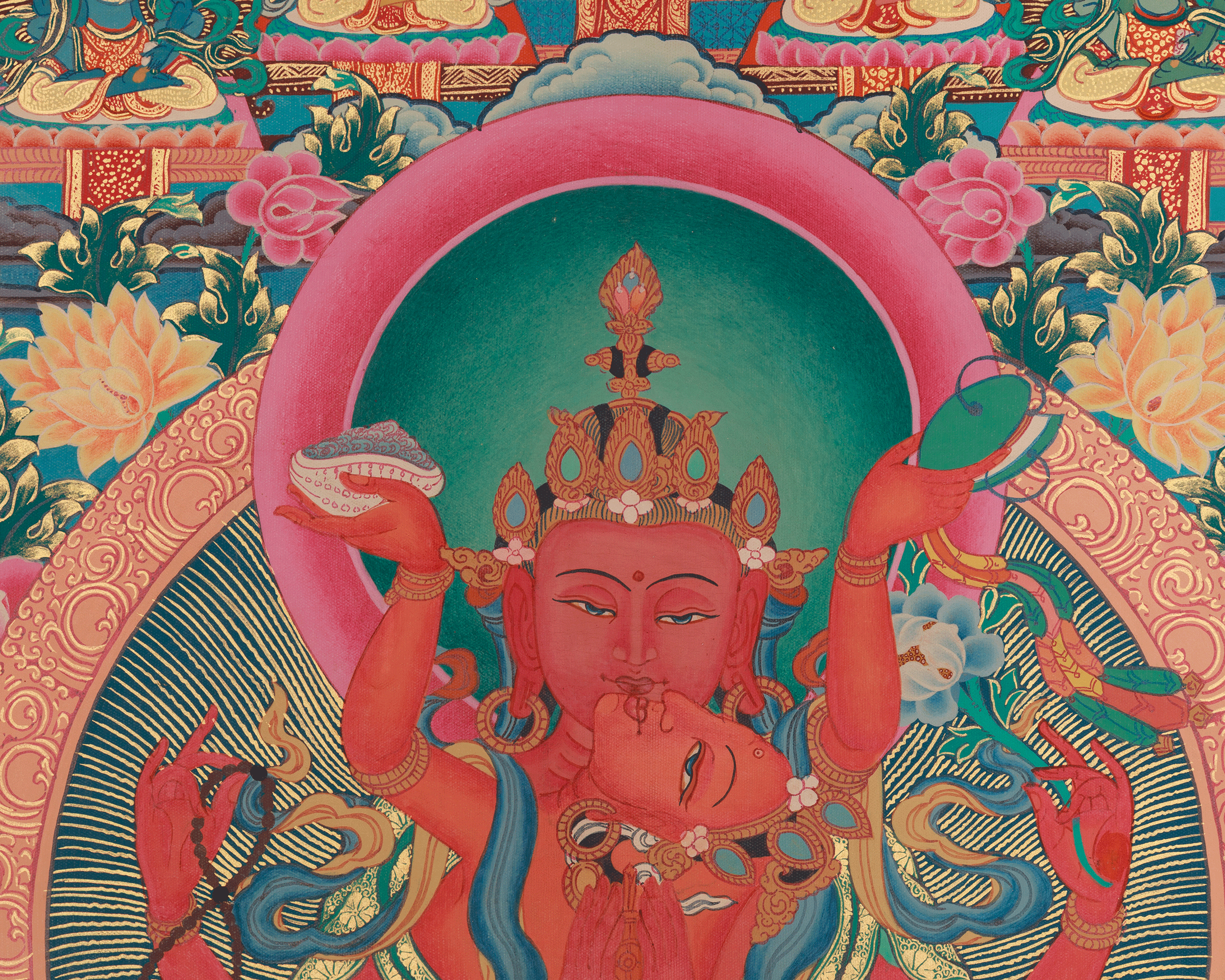 Traditional Thangka of Red Chenrezig | Gyalwa Gyasto with Consort