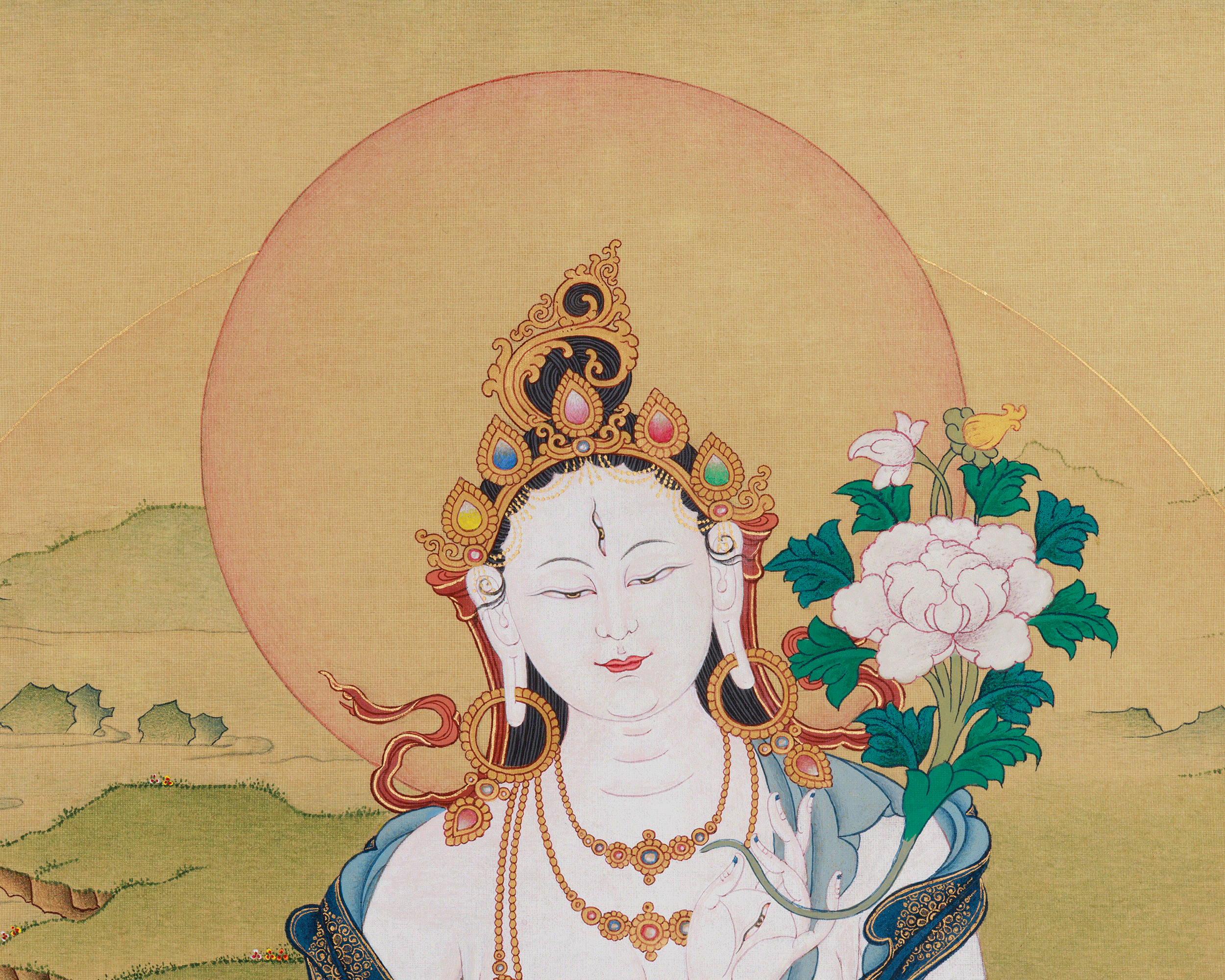 Female Buddhist Goddess White Tara Thangka | Longevity, Healing & Compassion