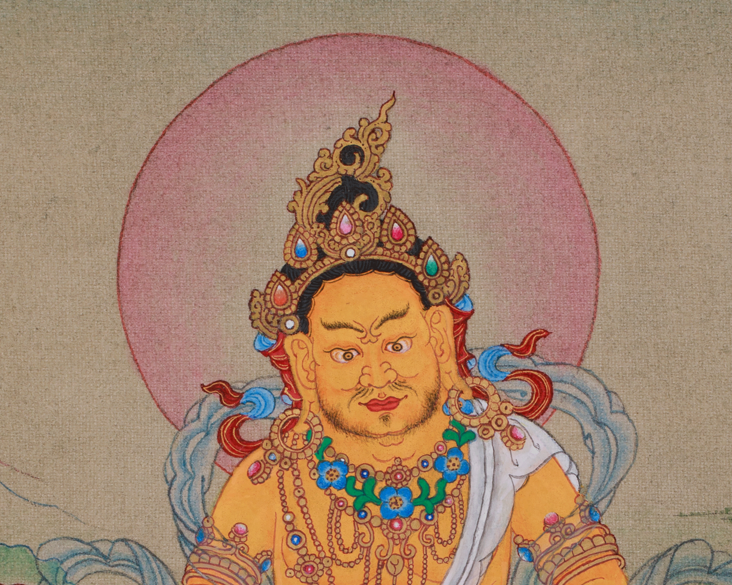 Original Thangka of Yellow Dzambhala | Buddha of Wealth and Prosperity