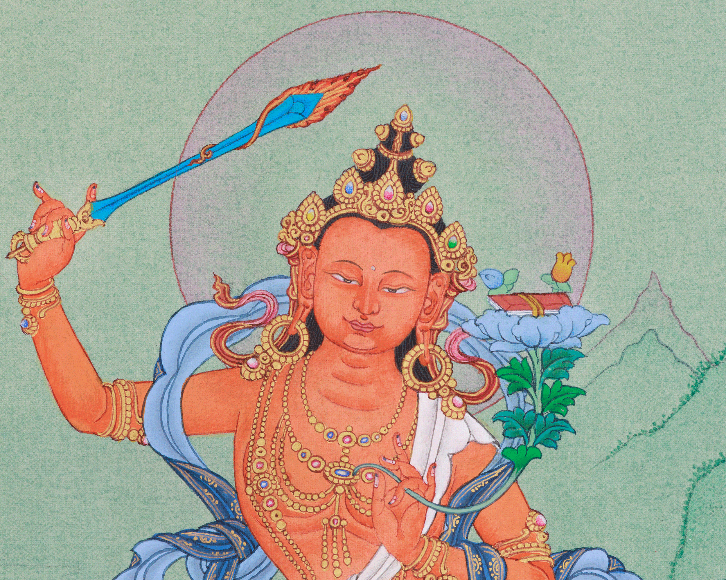 Sacred Manjushri Wisdom Artwork | Tibetan Bodhisattva of Clarity