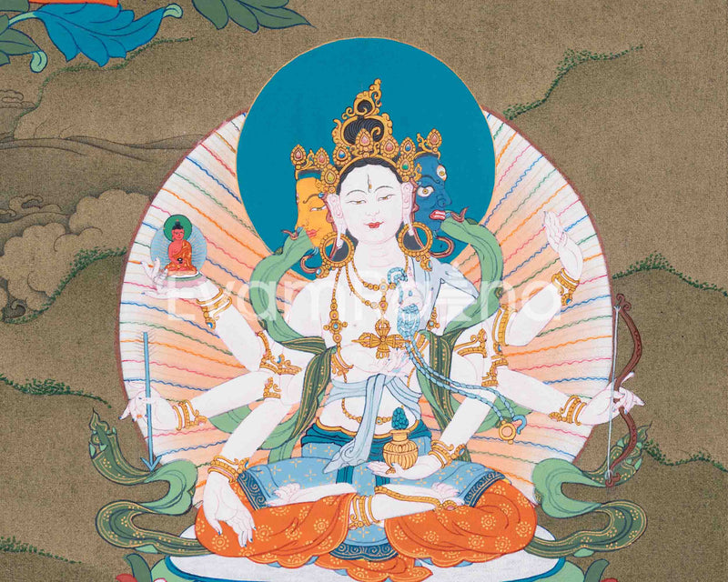 Amitayus Thangka with White Tara And Namgyalma | Buddha of Infinite Life