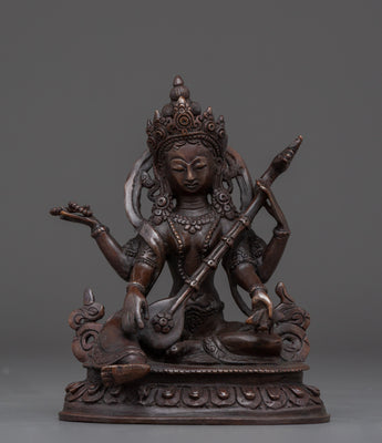 Saraswati Copper Sculpture of the Goddess of Wisdom
