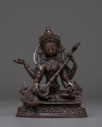 Saraswati Copper Sculpture of the Goddess of Wisdom