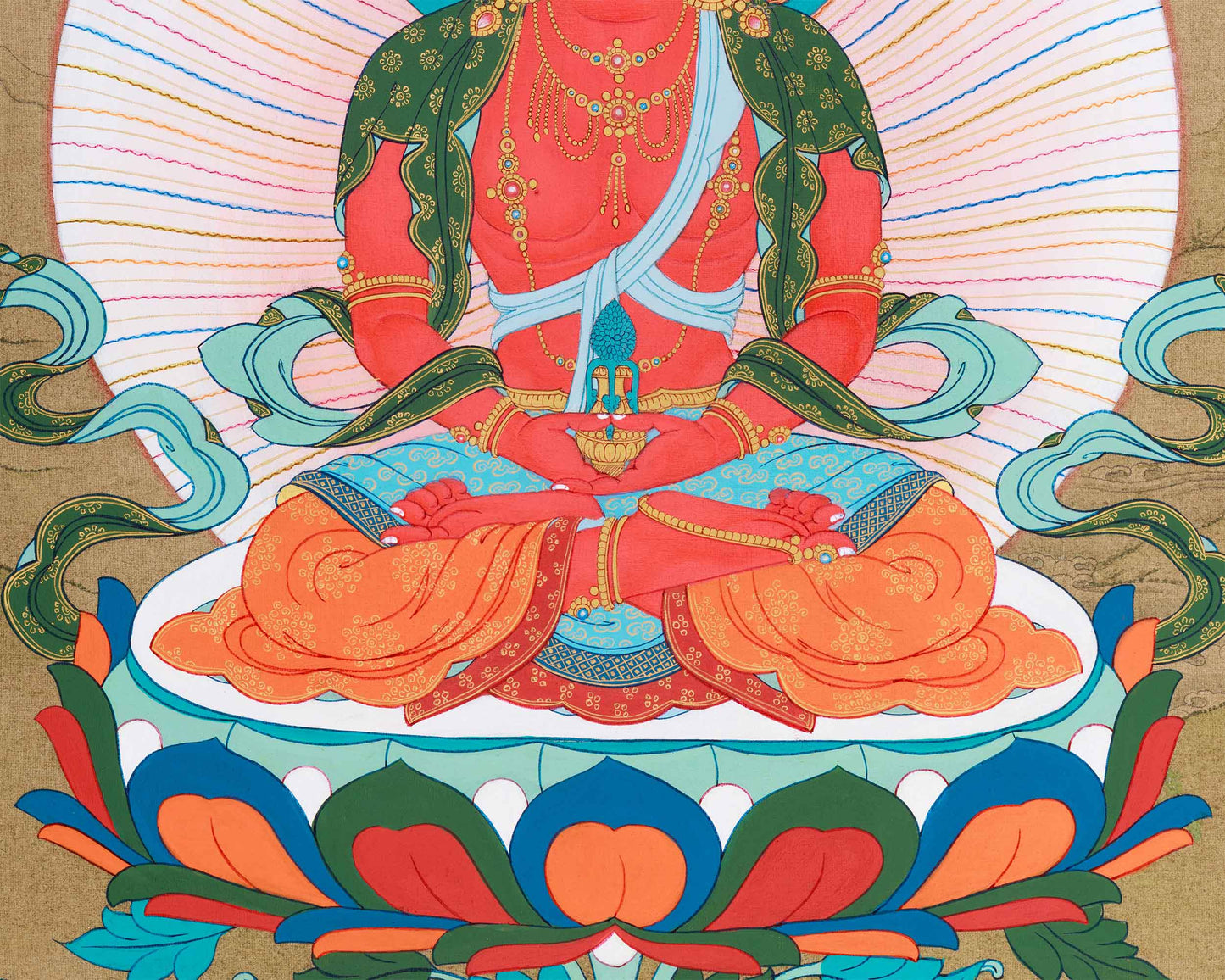 Long Life Buddha Amitayus, White Tara & Namgyalma Thangka | Healing & Protection Buddhist Art