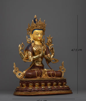 Gold Gilded Chenresig Figure | Icon of Compassion and Serenity