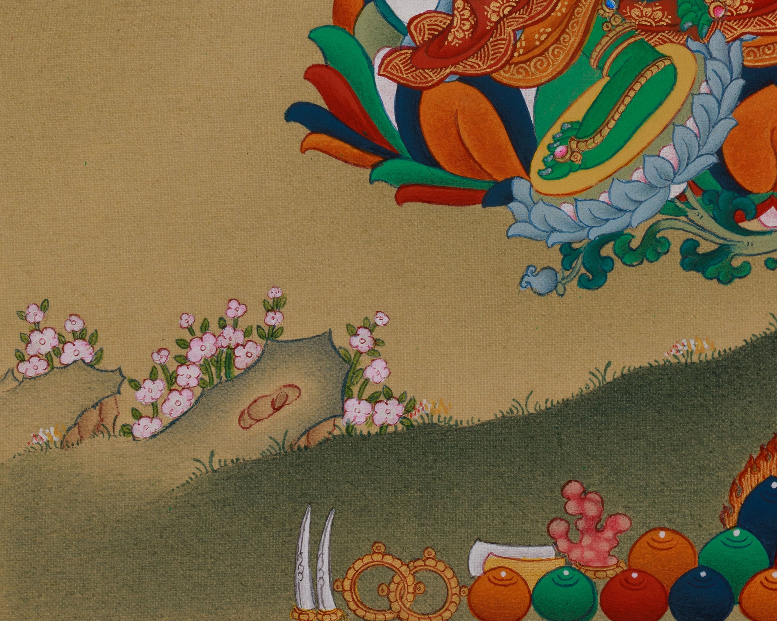 Green Tara With Amitabha Buddha Thangka | Symbolizing Swift Compassion and Protection