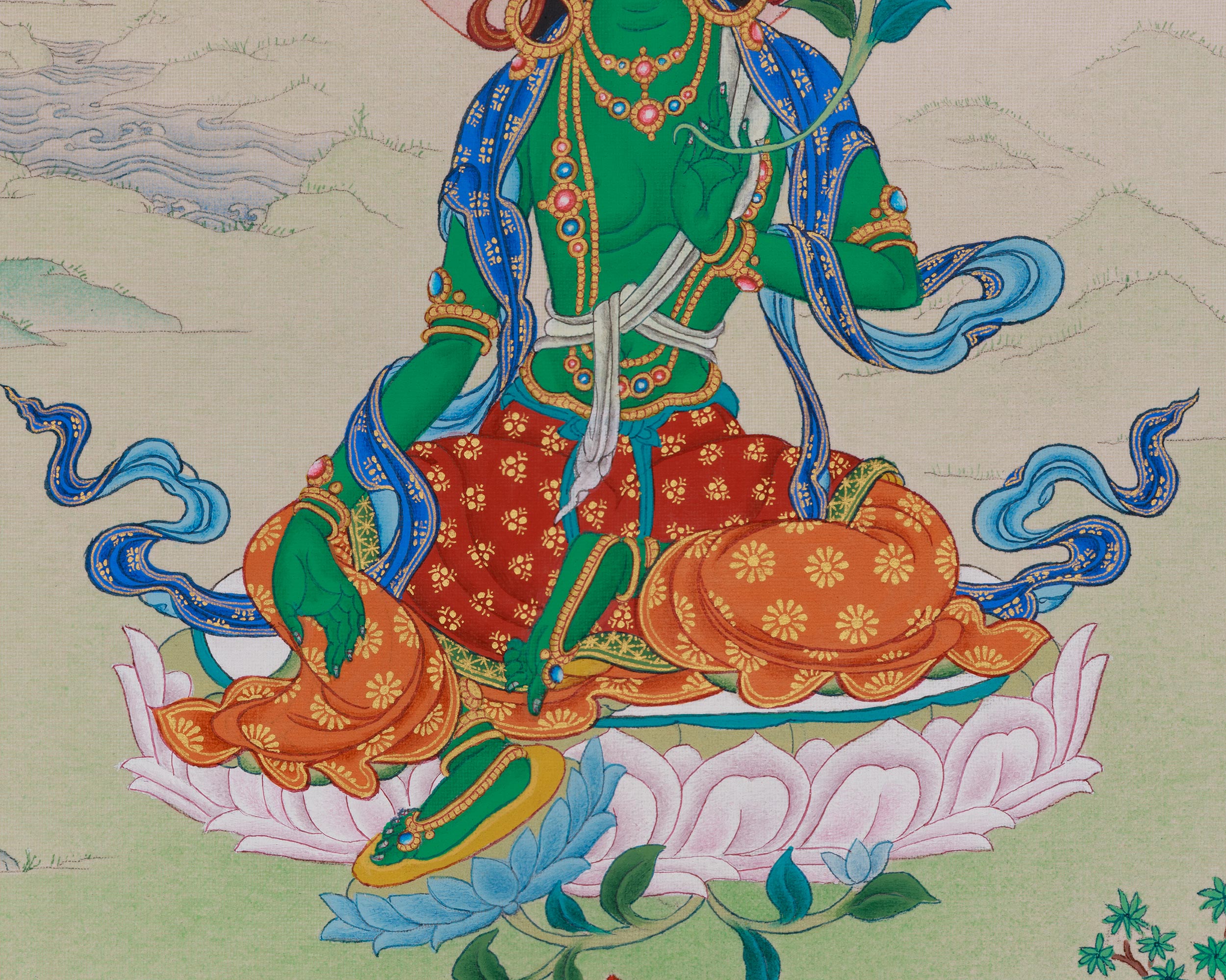 Mother of All Buddhas Green Tara Thangka | Shyama Tara | Compassionate Protector