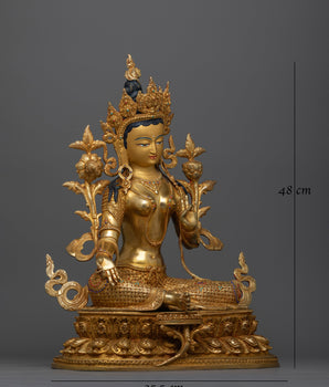 Radiant Green Tara 48cm Gold Gilded Statue | A Beacon of Compassion and Protection
