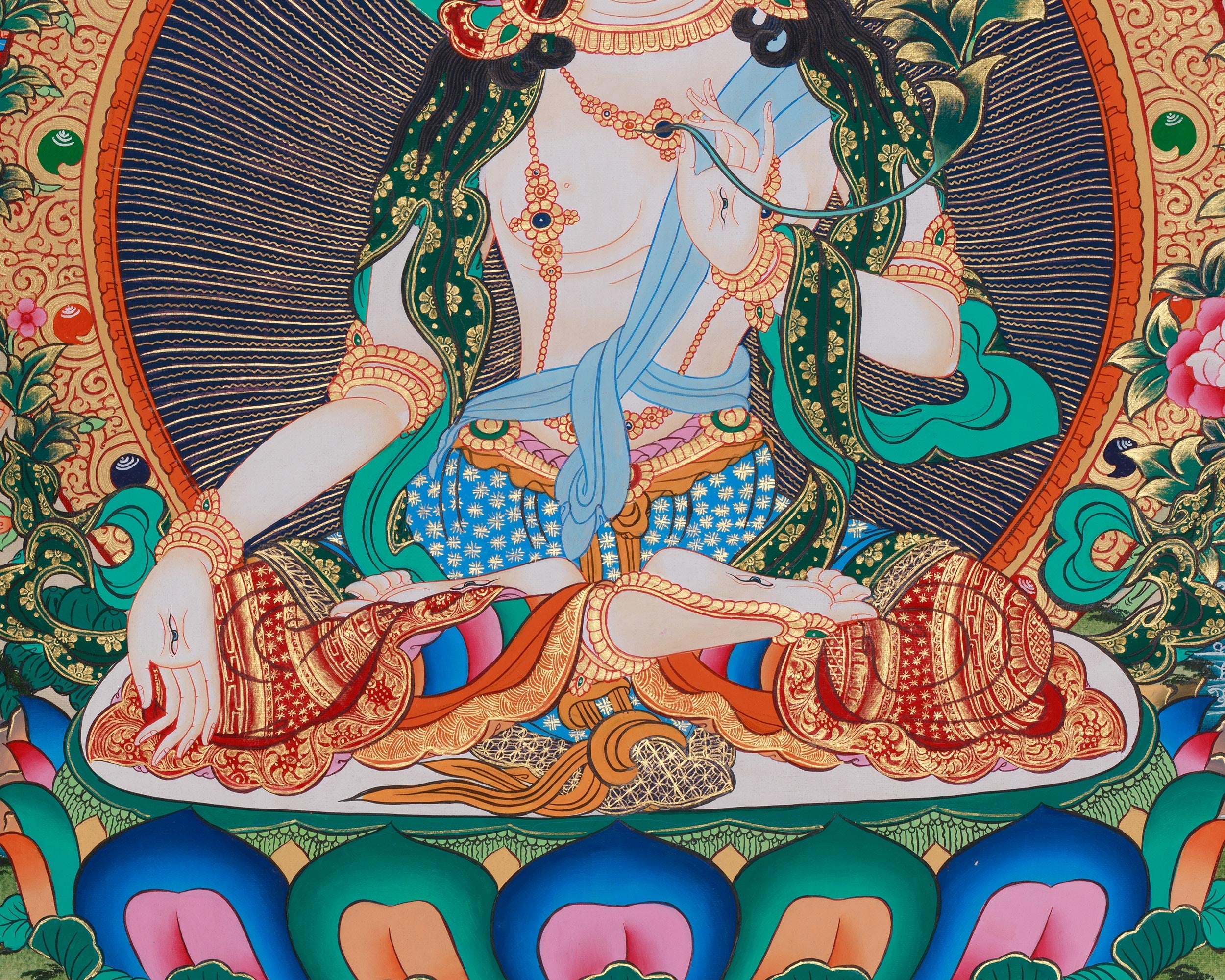 Sita Tara Healing Deity Thangka | A Revered Female Buddha | Seven-Eyed Goddess