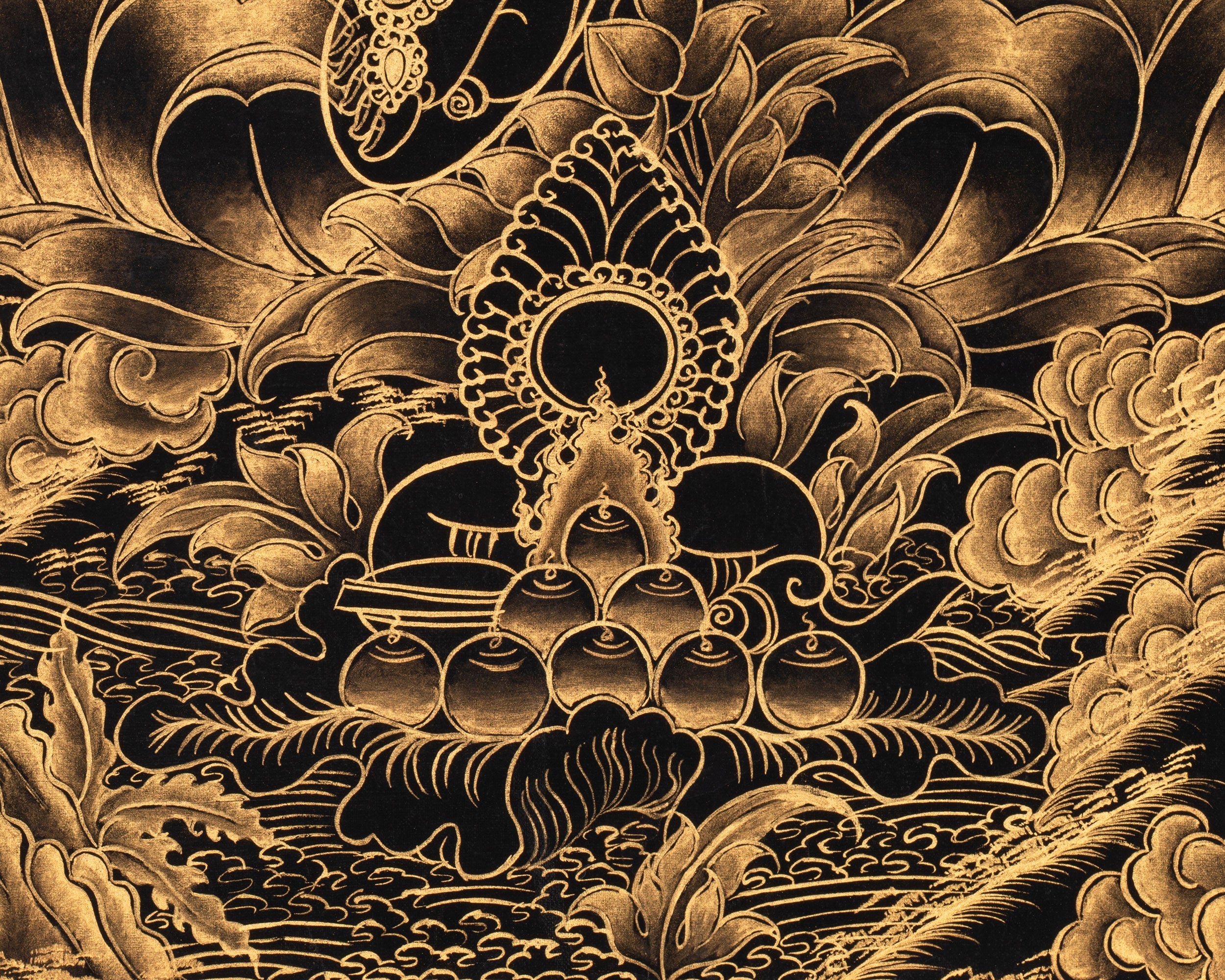 Gold Dzambhala Thangka | Traditional Buddhist Wealth Deity Art
