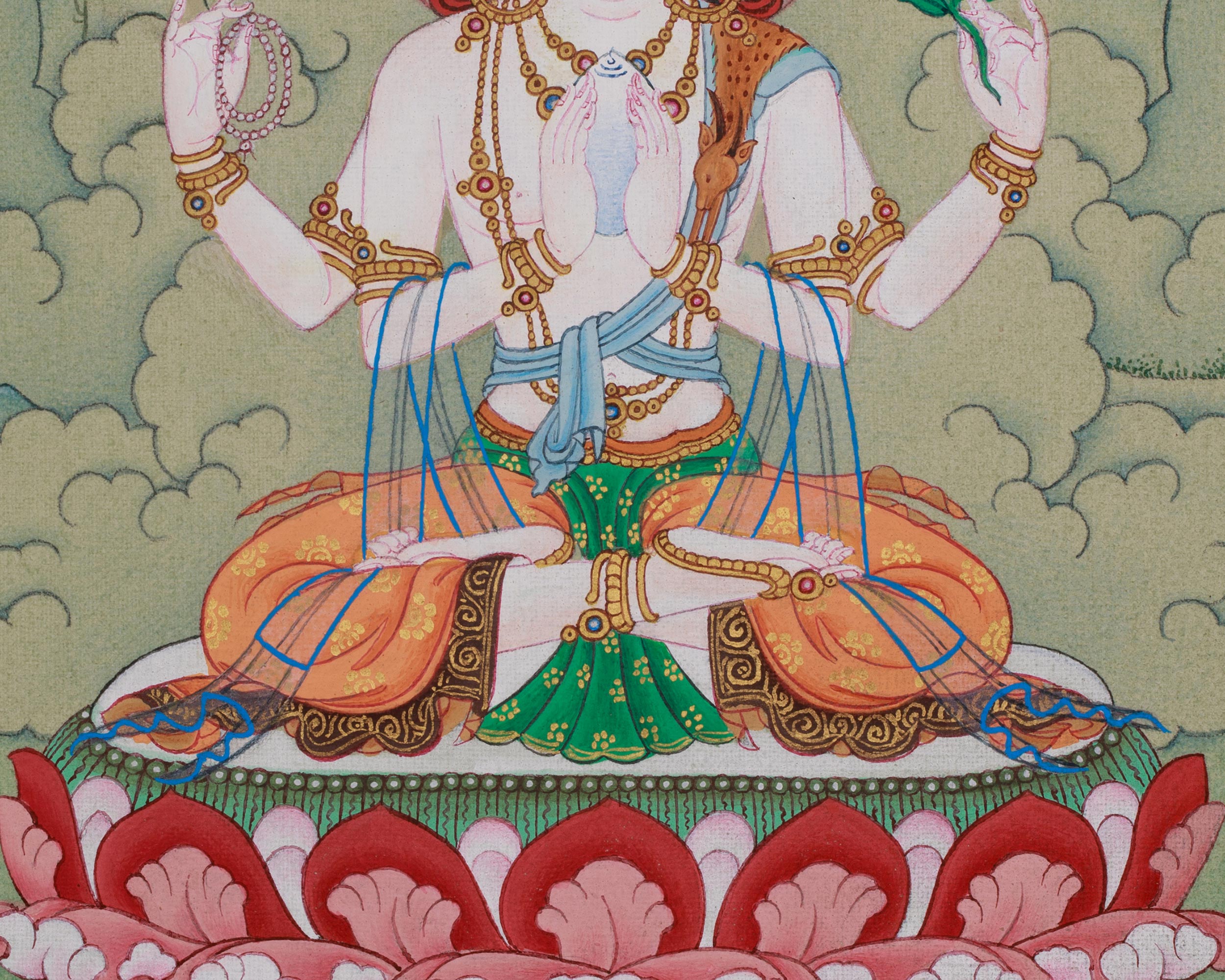 Chenrezig Buddhist Art | Sacred Compassion Buddha | Avalokiteshvara Thangka