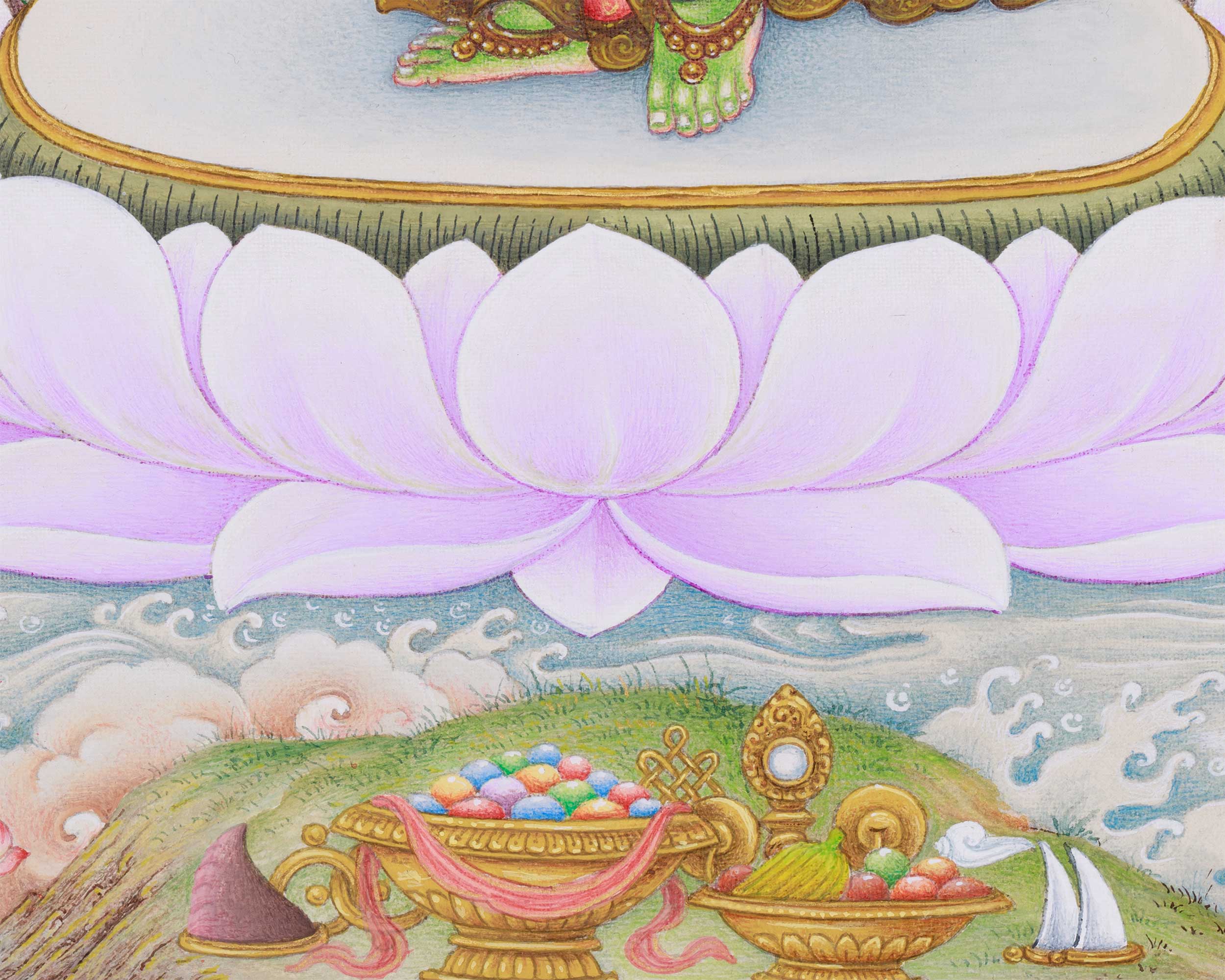 Paubha Masterpiece of Tibetan Goddess Standing Green Tara | Guardian of the Eight Fears