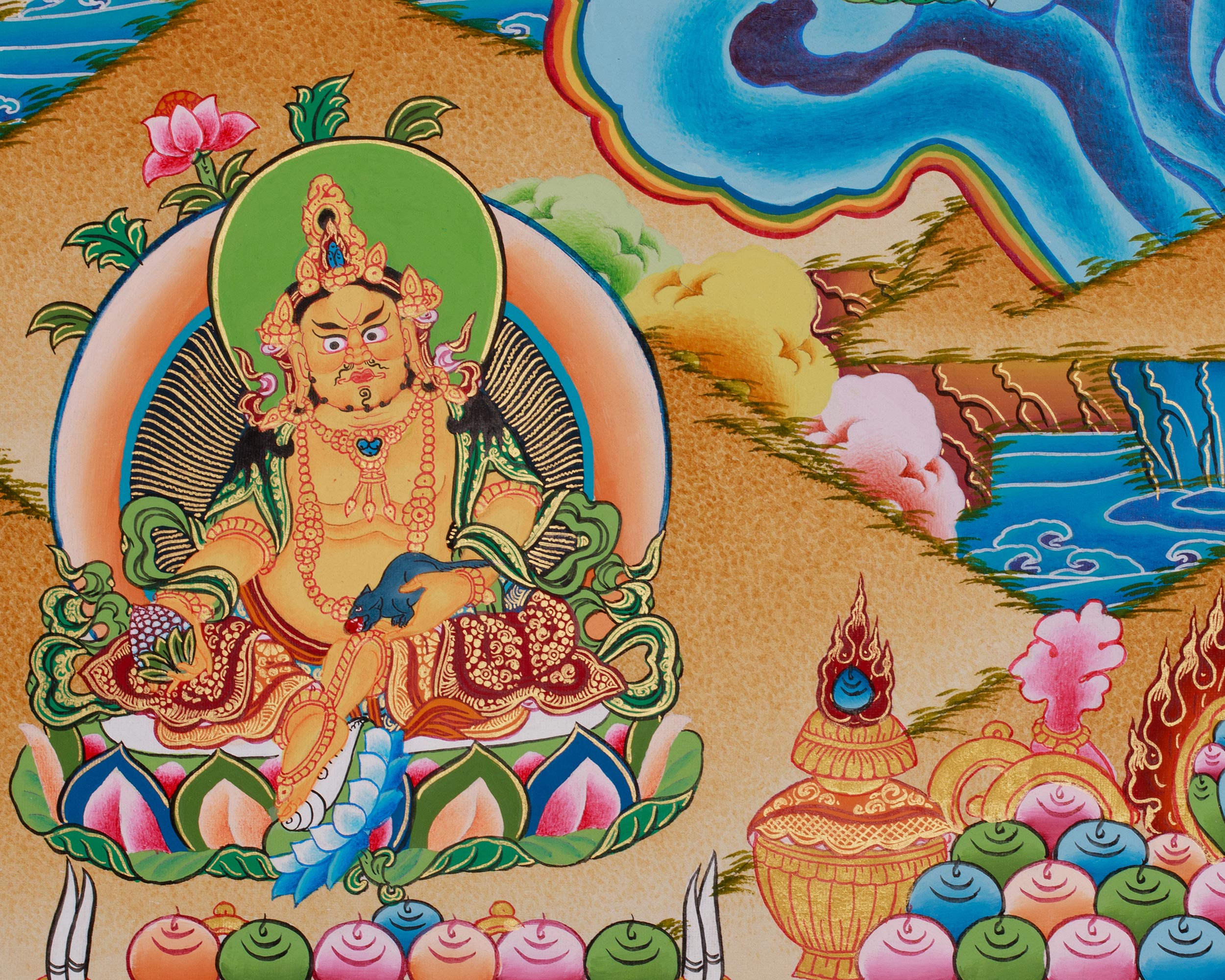 Sacred White Dzambhala Thangka | Himalayan Wealth Deity Artwork