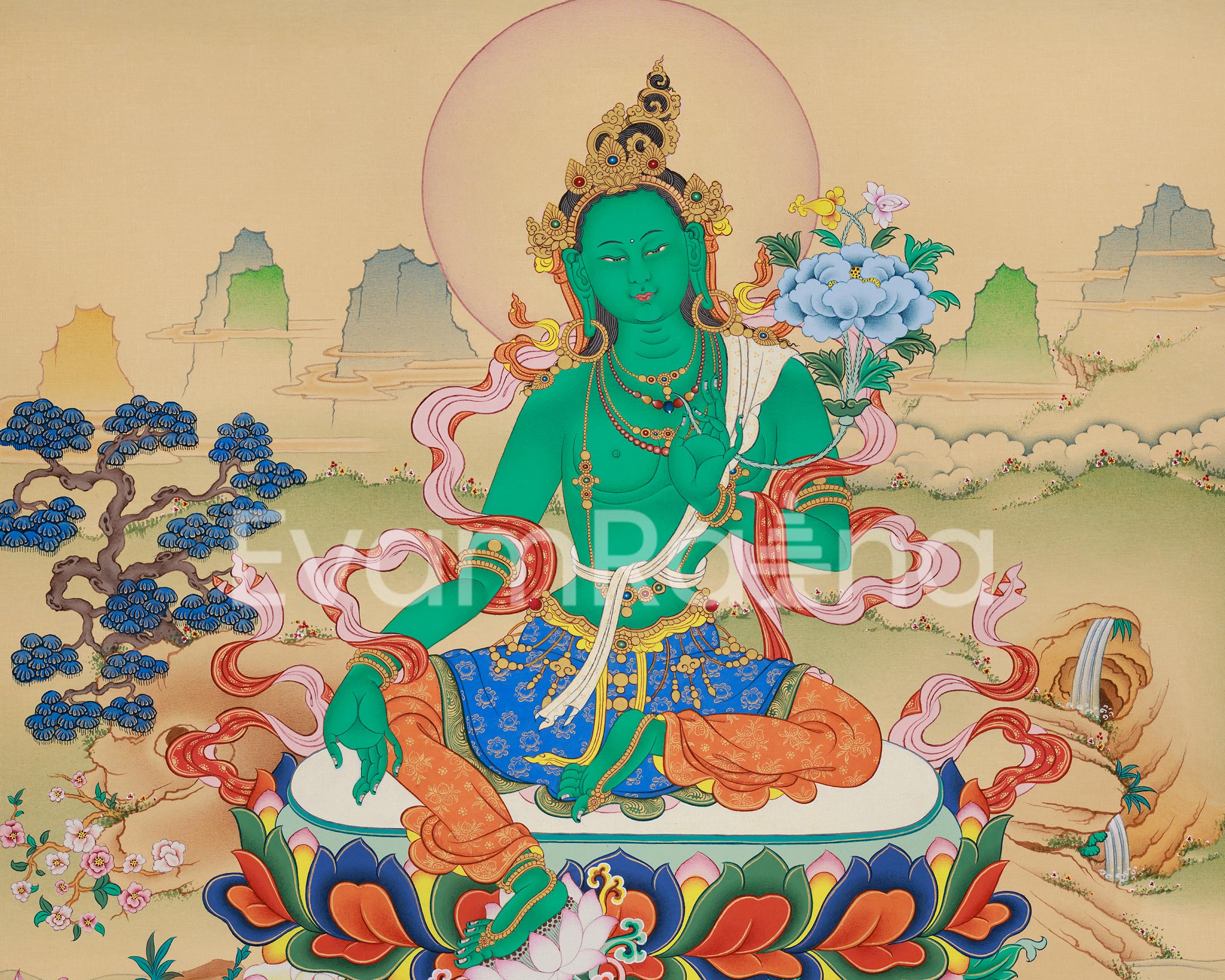 Green Tara Buddhist Art Print | Divine Feminine Poster | Tibetan Goddess Tara