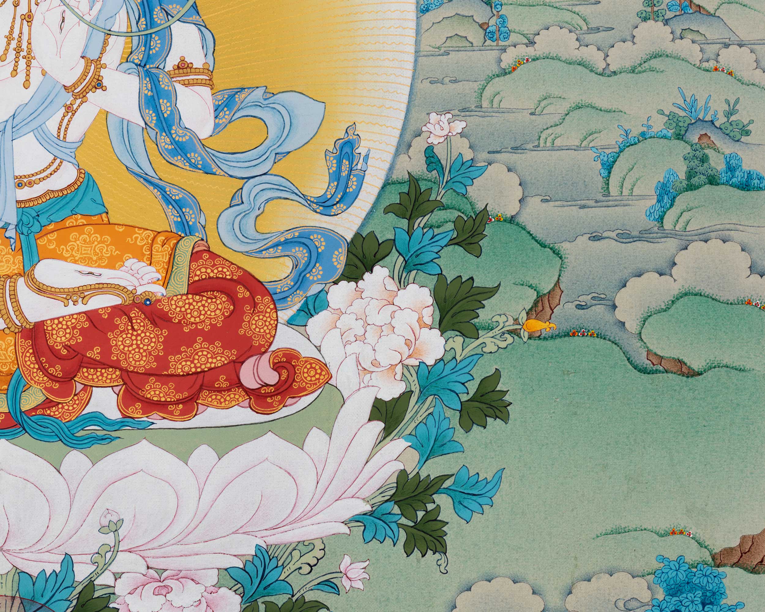 High-Quality Canvas Print of Mother Tara Thangka | White Tara's Deity of Long Life, Health, Healing & Compassion