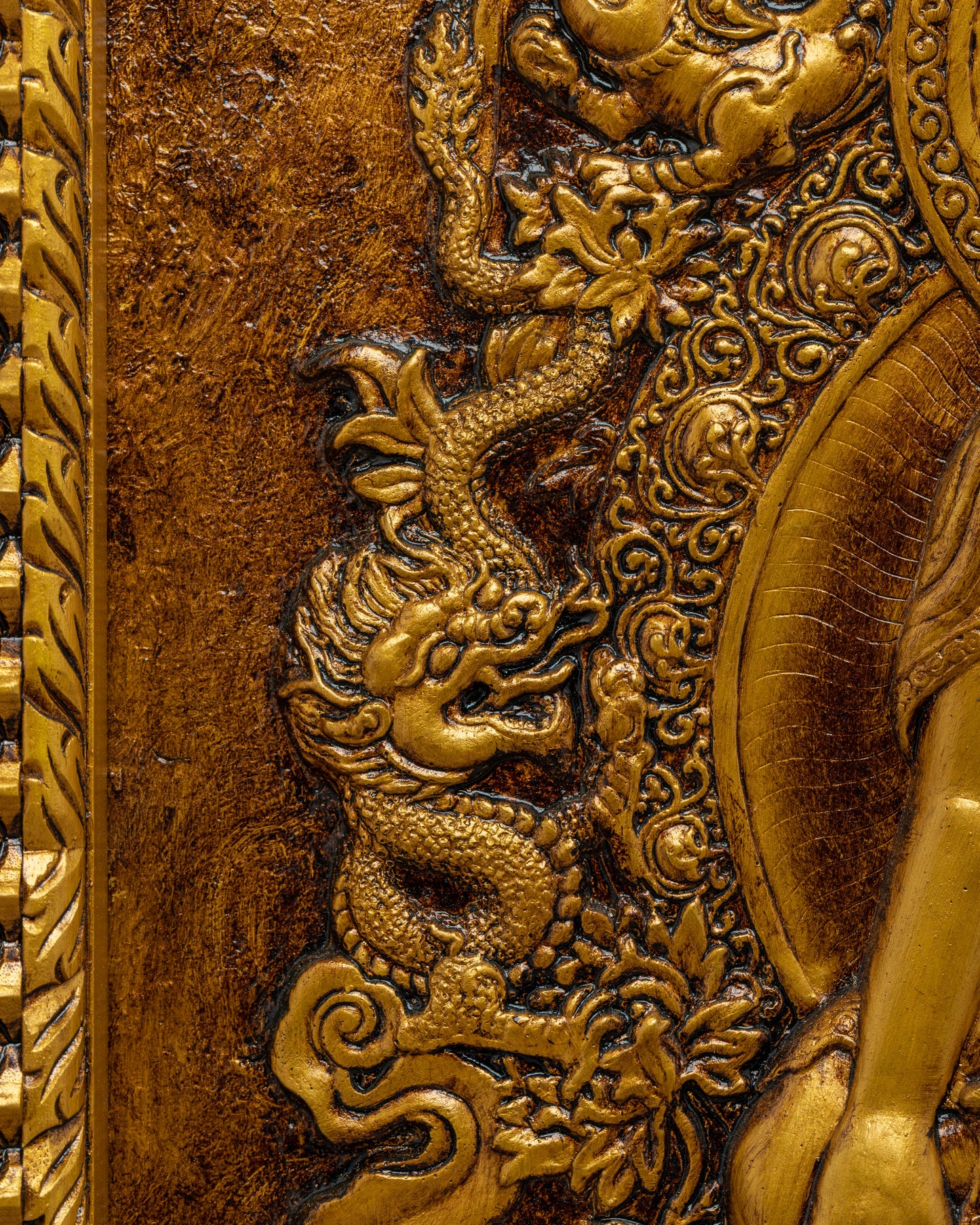 Hand-Carved Shakyamuni Buddha Thangka Art | Gold Wooden Thangka For Meditation Practice