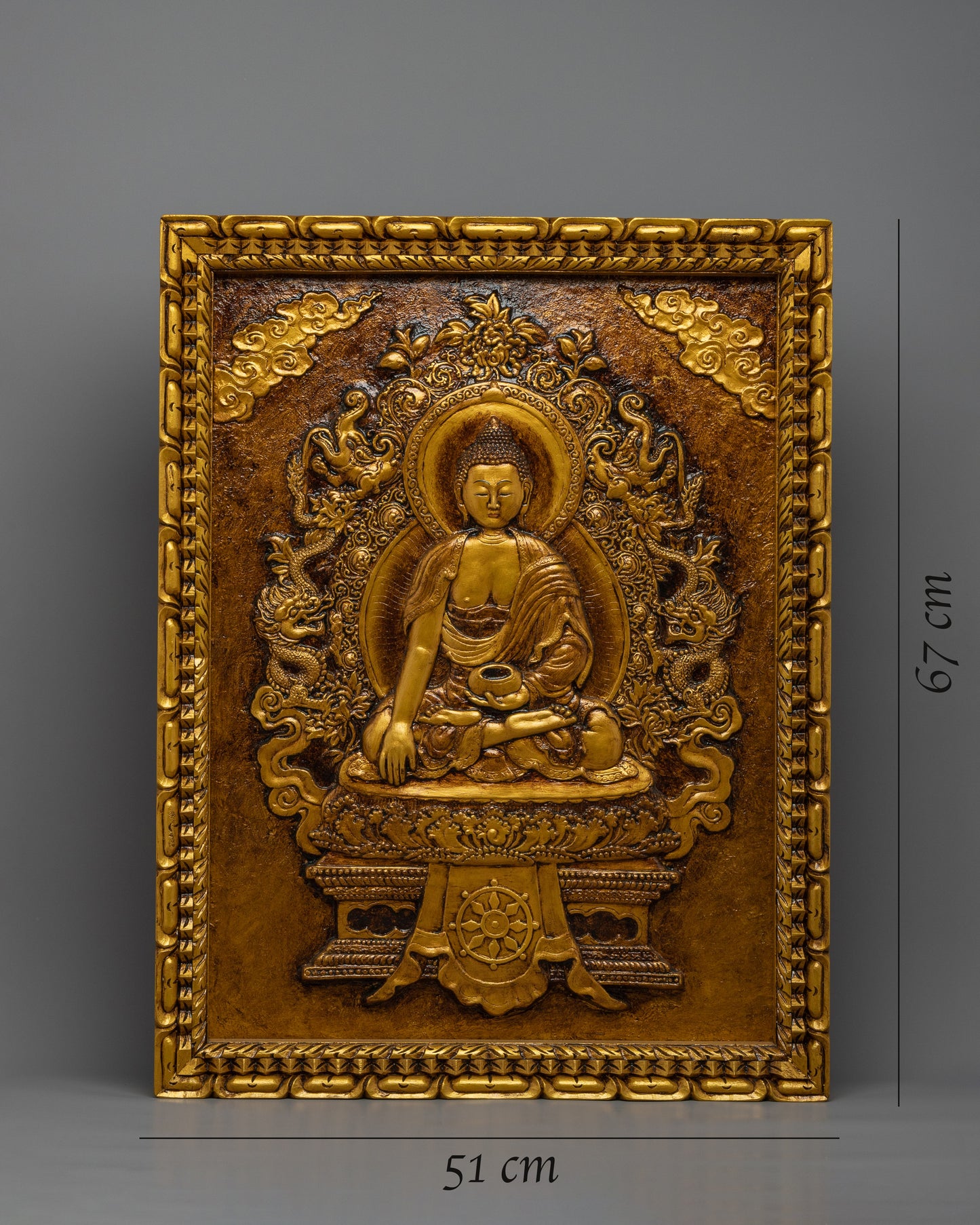 Hand-Carved Shakyamuni Buddha Thangka Art | Gold Wooden Thangka For Meditation Practice