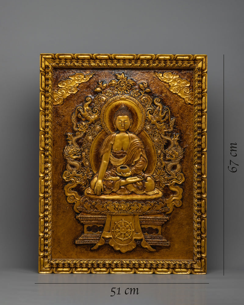 Hand-Carved Shakyamuni Buddha Thangka Art | Gold Wooden Thangka For Meditation Practice