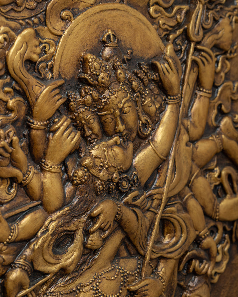 Chakrasamvara Wooden Thangka | Tibetan Relief Art