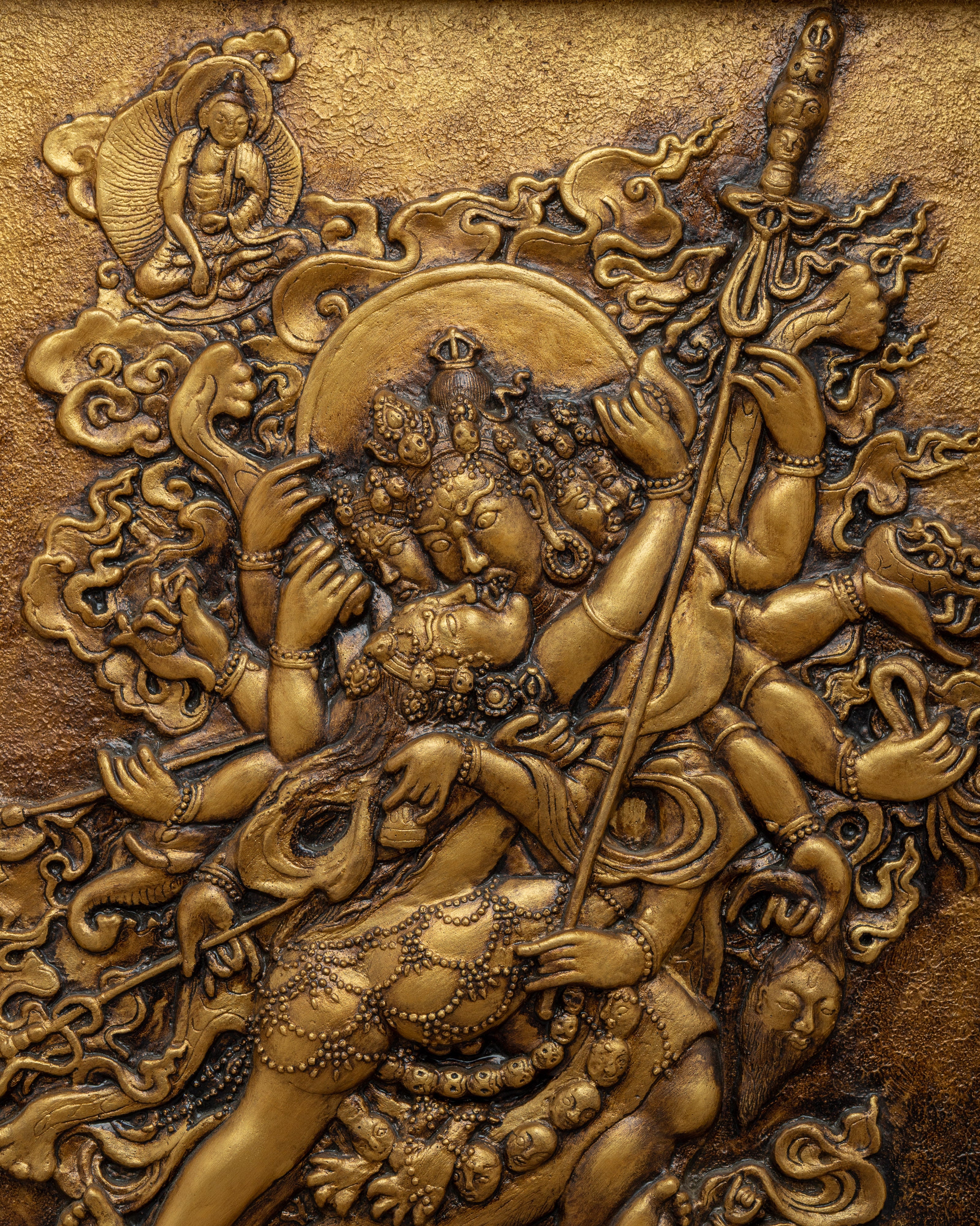 Chakrasamvara Wooden Thangka | Tibetan Relief Art
