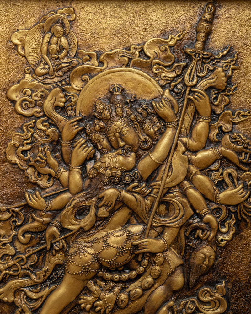 Chakrasamvara Wooden Thangka | Tibetan Relief Art