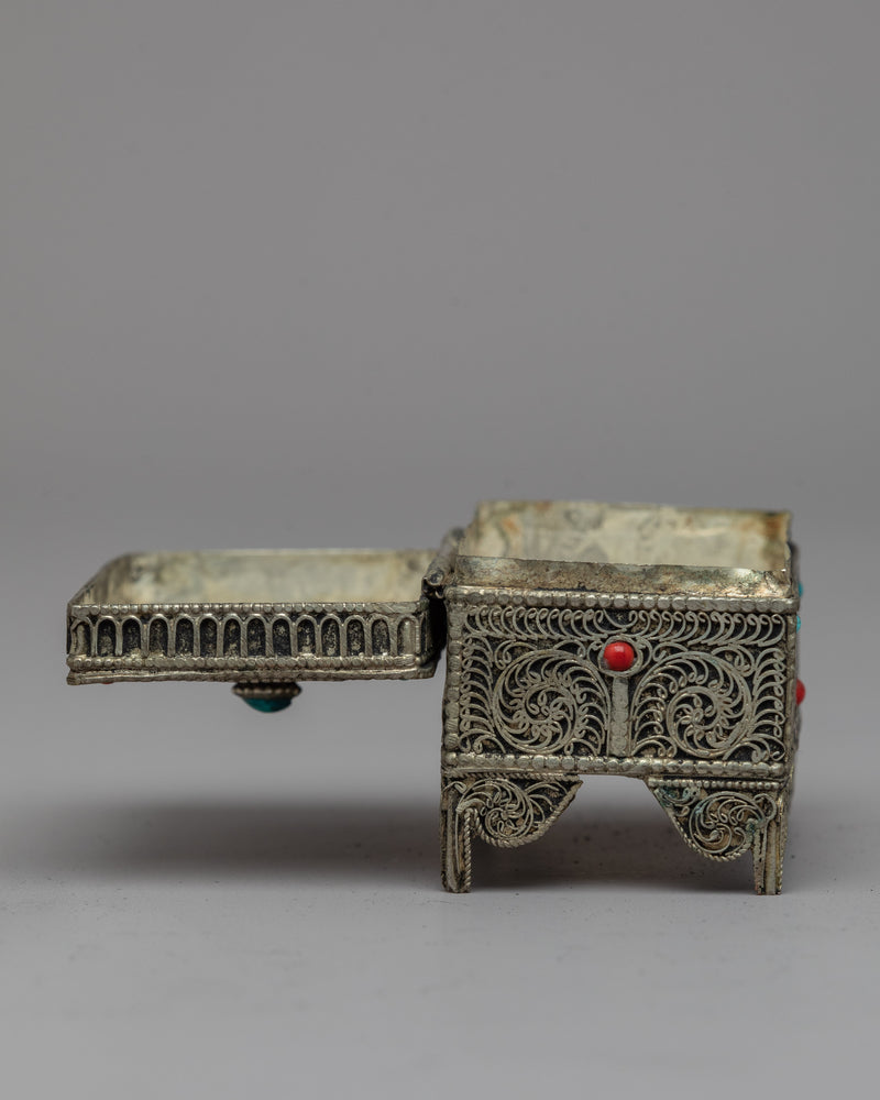 Tibetan Mini Treasure Chest | Tibetan Box with Gemstones Inlaid